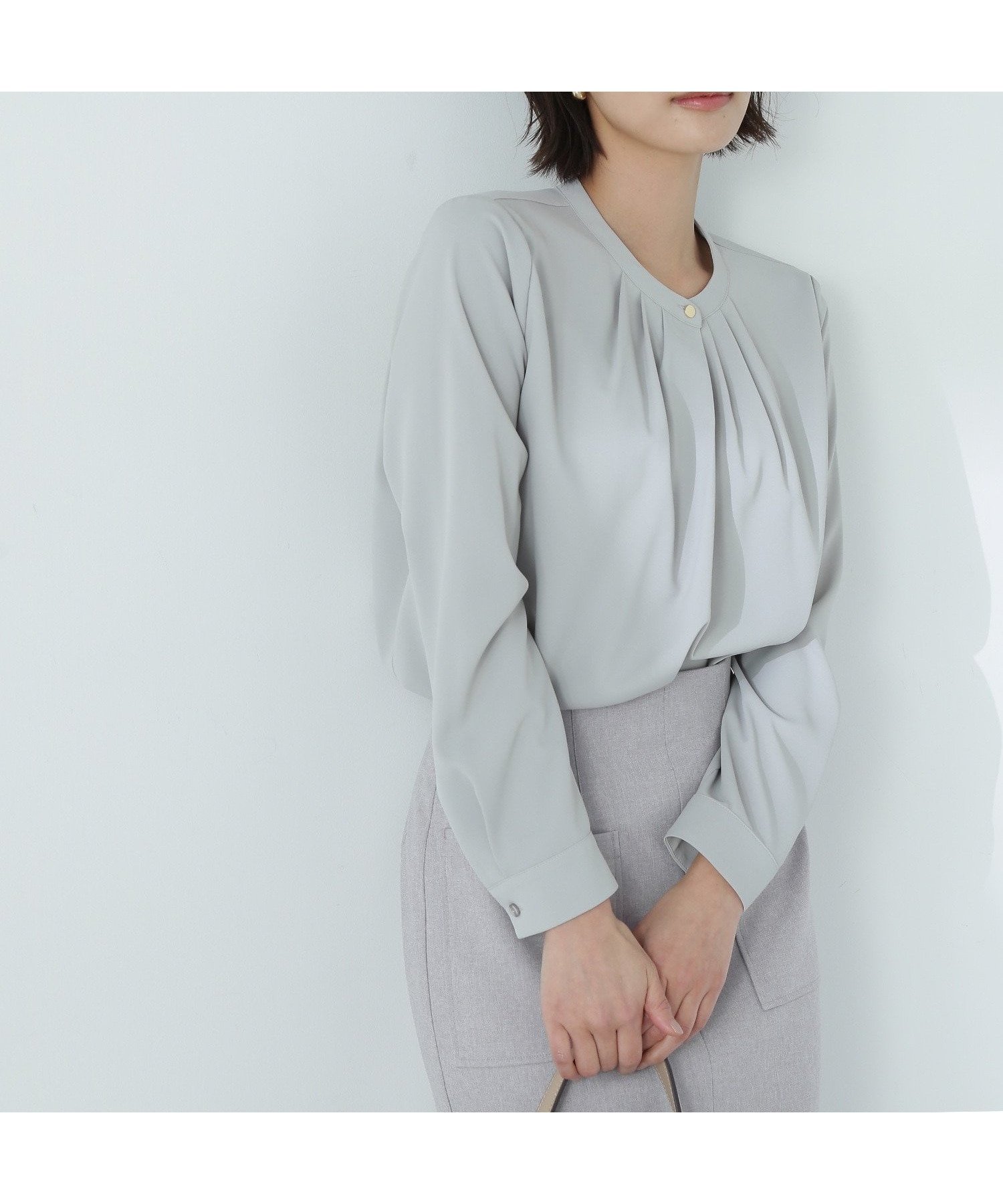 【ナチュラル ビューティー ベーシック/NATURAL BEAUTY BASIC】のフロントタックブラウス インテリア・キッズ・メンズ・レディースファッション・服の通販 founy(ファニー) 　ファッション　Fashion　レディースファッション　WOMEN　トップス・カットソー　Tops/Tshirt　シャツ/ブラウス　Shirts/Blouses　シンプル　Simple　ジャケット　Jacket　ジョーゼット　Georgette　ベーシック　Basic　エレガント 上品　Elegant　ペールグリーン|ID: prp329100004586289 ipo3291000000032520792