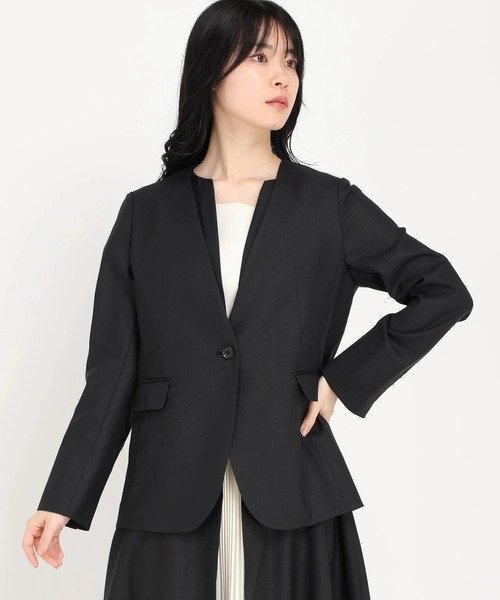 【ストロベリーフィールズ/STRAWBERRY FIELDS】のノーカラージャケット インテリア・キッズ・メンズ・レディースファッション・服の通販 founy(ファニー) 　ファッション　Fashion　レディースファッション　Ladies' Fashion Online　アウター　Coat Outerwear　ジャケット　Jackets　ノーカラージャケット　No Collar Leather Jackets　ジャケット　Jacket　ブラック2|ID: prp329100004586308 ipo3291000000032520920