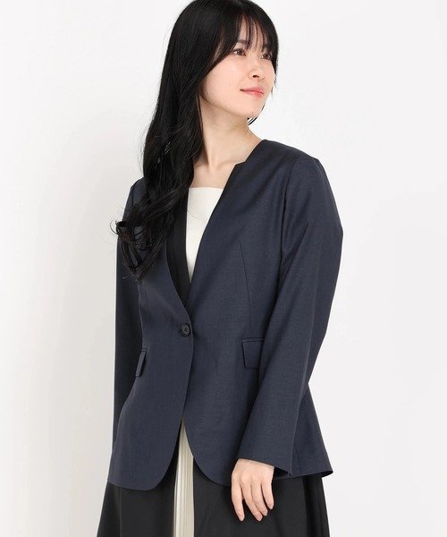 【ストロベリーフィールズ/STRAWBERRY FIELDS】のノーカラージャケット インテリア・キッズ・メンズ・レディースファッション・服の通販 founy(ファニー) 　ファッション　Fashion　レディースファッション　Ladies' Fashion Online　アウター　Coat Outerwear　ジャケット　Jackets　ノーカラージャケット　No Collar Leather Jackets　ジャケット　Jacket　ネイビー|ID: prp329100004586308 ipo3291000000032520921