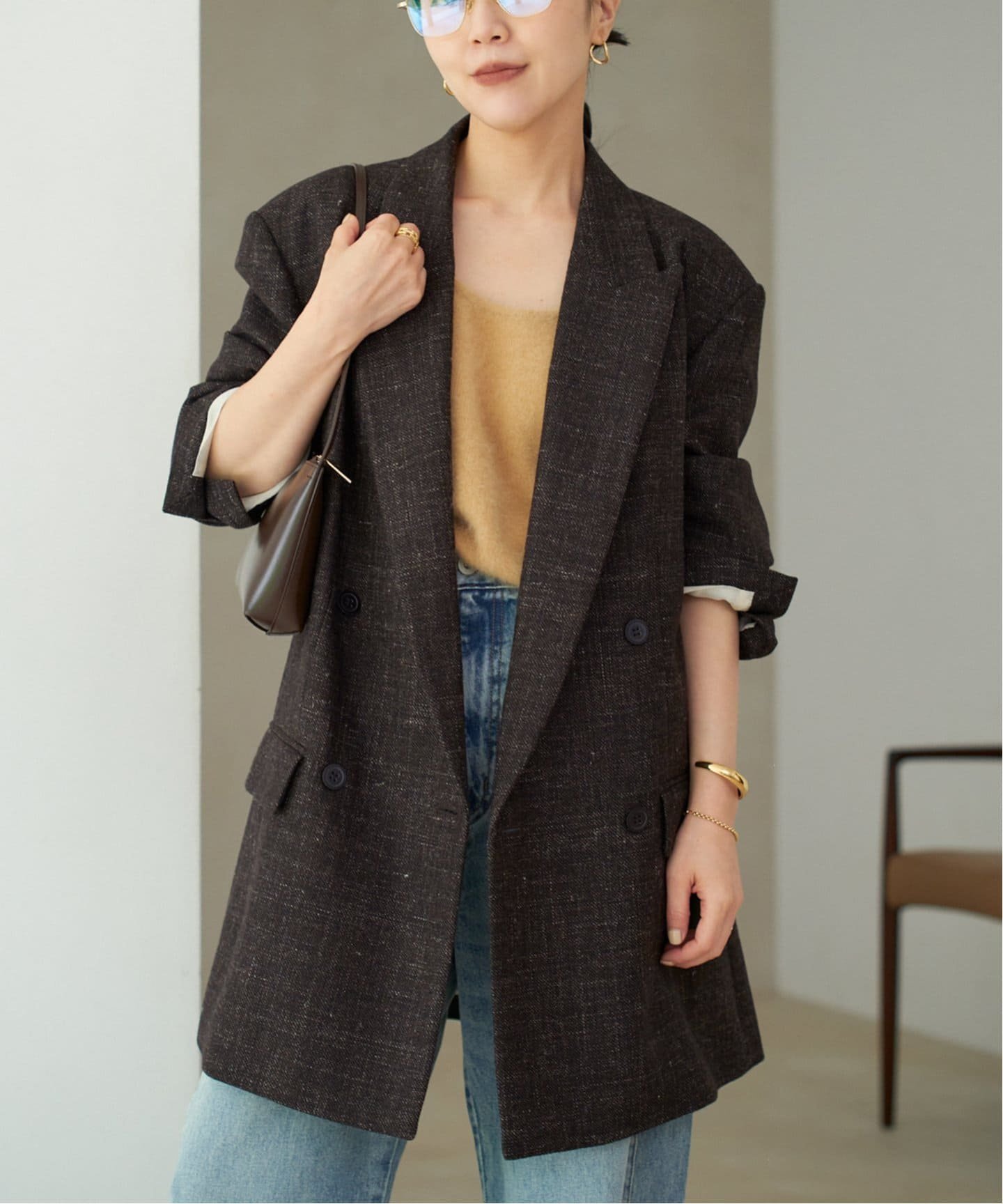 【プラージュ/Plage】のBALLI TWEED ジャケット インテリア・キッズ・メンズ・レディースファッション・服の通販 founy(ファニー) 　ファッション　Fashion　レディースファッション　Fashion for Women　アウター　Coat / Outerwear Collection　レディースジャケット・軽アウター　Jackets　おすすめ　Recommended / Our Picks　イタリア　Italy　クラシック　Classic, Timeless Style　ジャケット　Jacket, Outerwear　ダブル　Double, Double-Breasted　ツイード　Twill, Twill Weave　ミックス　Mix, Mixed Style　ルーズ　Loose, Oversized　無地　Plain, Solid Color　ブラウン|ID: prp329100004586393 ipo3291000000032521555