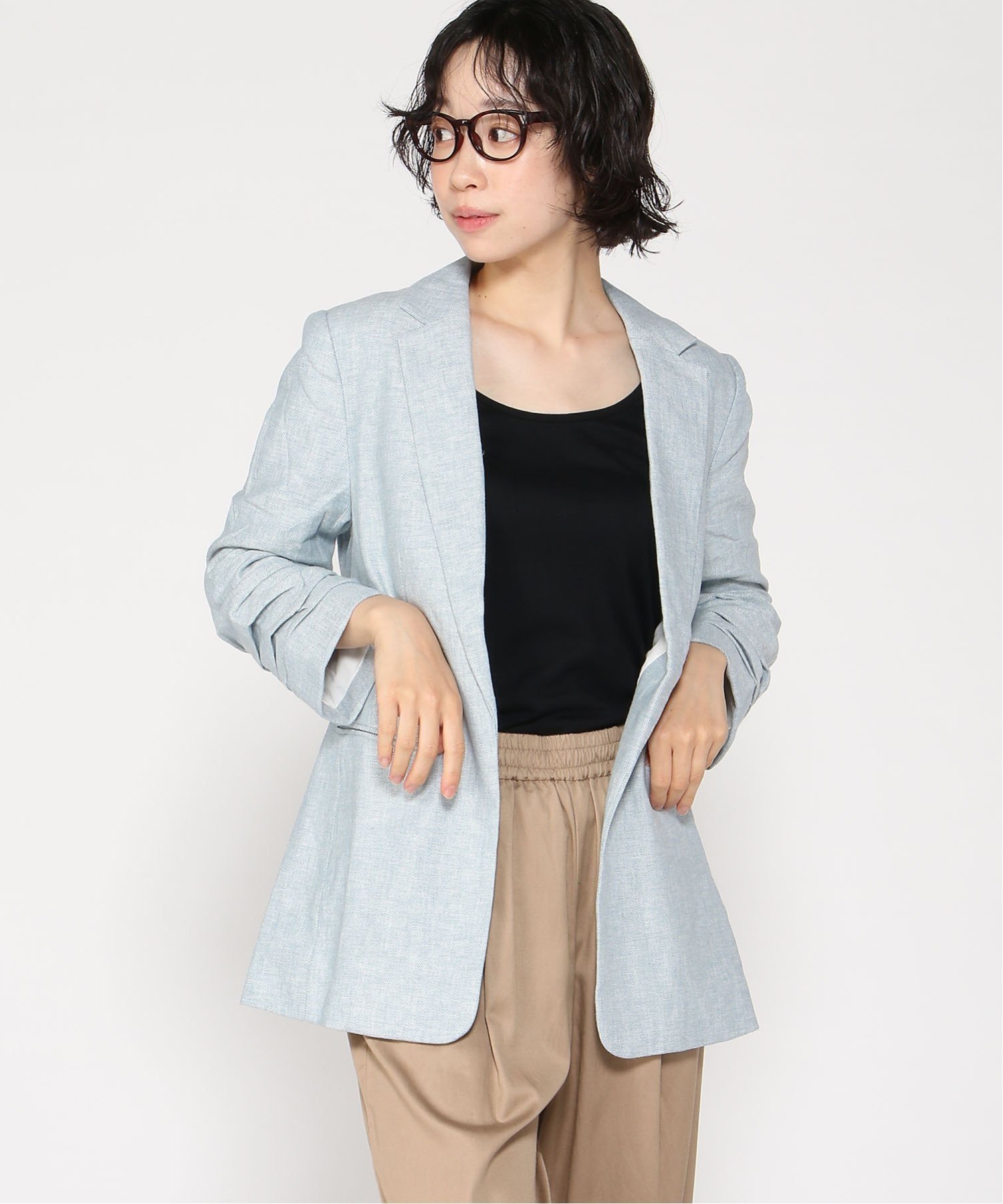 【バナナリパブリック ファクトリーストア/BANANA REPUBLIC FACTORY STORE】のBANANA REPUBLIC FACTORY STORE リネンブレンド ヘリンボーン ヘイデンブレザー インテリア・キッズ・メンズ・レディースファッション・服の通販 founy(ファニー) 　ファッション　Fashion　レディースファッション　Ladies' Fashion Online　シャーリング　Shirring　スタイリッシュ　Stylish　スリーブ　Sleeve　ヘリンボーン　Herringbone　リネン　Linen　BALI_BLUE|ID: prp329100004586398 ipo3291000000032521569