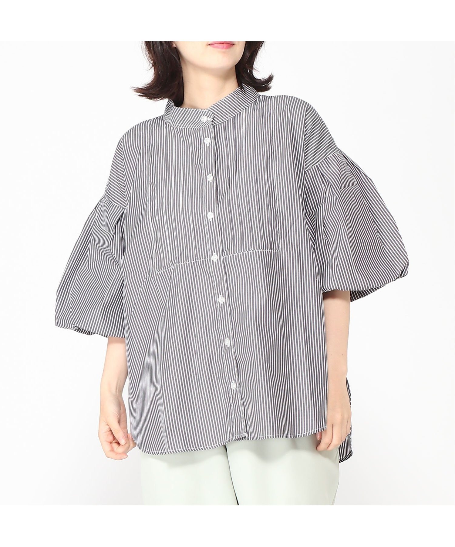 【ラナン/Ranan】のボリューム袖タック使いプルオーバー インテリア・キッズ・メンズ・レディースファッション・服の通販 founy(ファニー) 　ファッション　Fashion　レディースファッション　WOMEN　トップス・カットソー　Tops/Tshirt　プルオーバー　Pullover　ストライプ　Stripe　スリーブ　Sleeve　トレンド　Trend　バルーン　Balloon　夏　Summer　無地　Plain Color　ブラックストライプ|ID: prp329100004586405 ipo3291000000032521652
