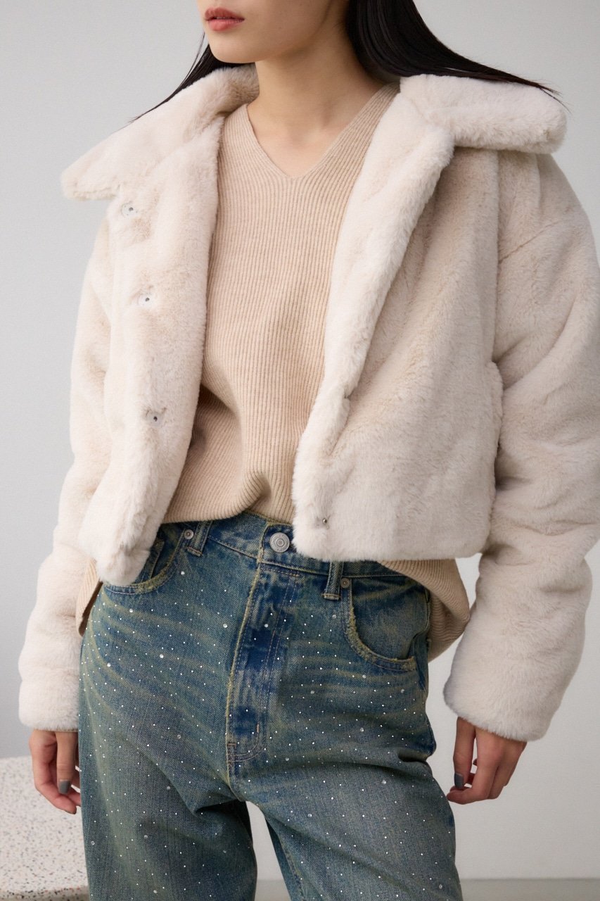 【アズール バイ マウジー/AZUL by moussy】のファーショートコート インテリア・キッズ・メンズ・レディースファッション・服の通販 founy(ファニー) 　ファッション　Fashion　レディースファッション　Ladies' Fashion Online　アウター　Coat Outerwear　コート　Coats　おすすめ　Recommend　オケージョン　Occasion　クール　Cool　ショート　Short　デニム　Denim　フェイクファー　Faux Fur　フレア　Flare　IVOY3|ID: prp329100004586413 ipo3291000000032692802
