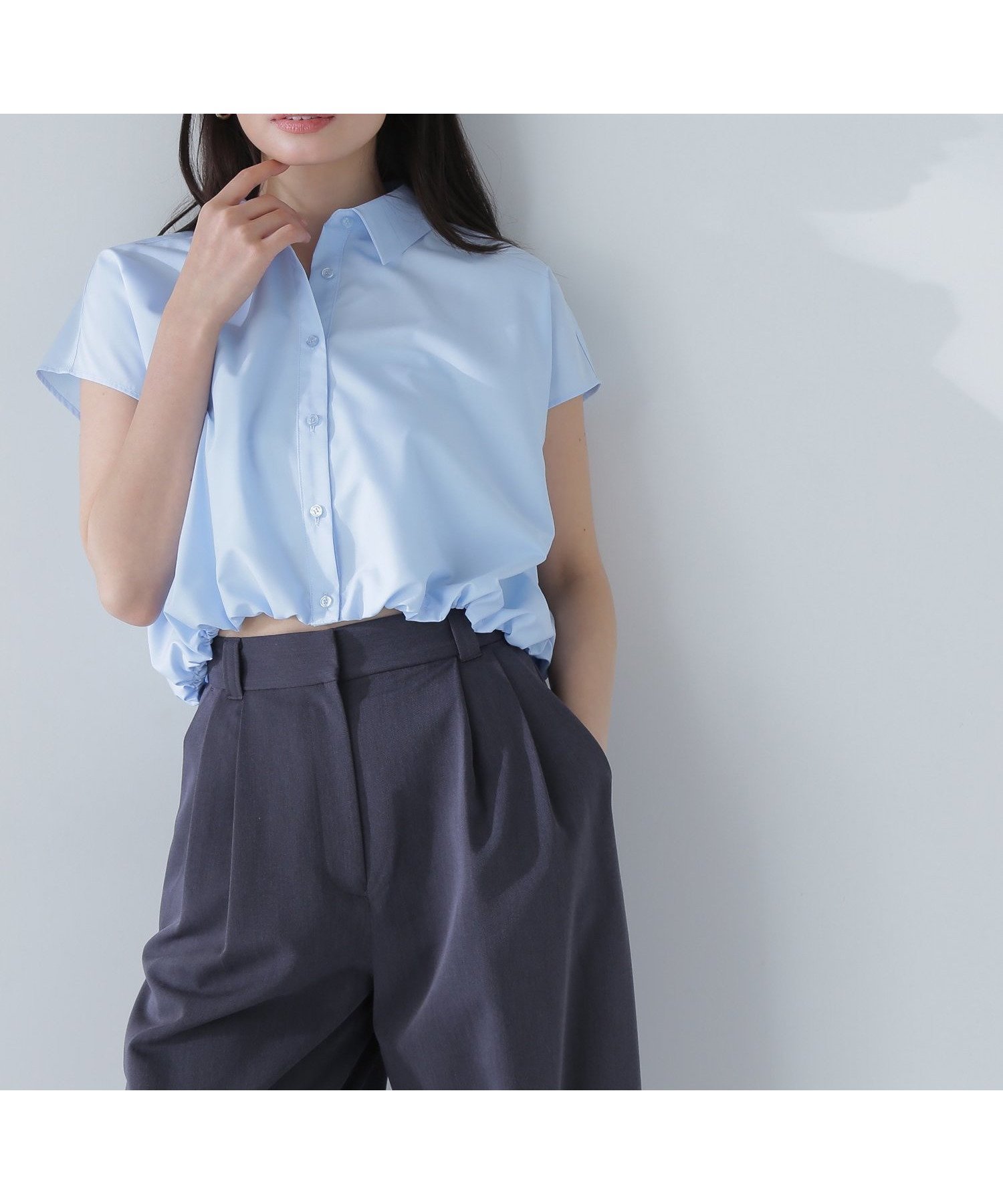 【ナチュラル ビューティー ベーシック/NATURAL BEAUTY BASIC】のクロップドドルマンシャツ 人気、トレンドファッション・服の通販 founy(ファニー) 　ファッション　Fashion　レディースファッション　WOMEN　トップス・カットソー　Tops/Tshirt　シャツ/ブラウス　Shirts/Blouses　おすすめ　Recommend　ギャザー　Gather　ストレート　Straight　スリーブ　Sleeve　バランス　Balance　バルーン　Balloon　フレンチ　French　ブロード　Broad　リラックス　Relax　ワイド　Wide　 other-1|ID: prp329100004586436 ipo3291000000032521863