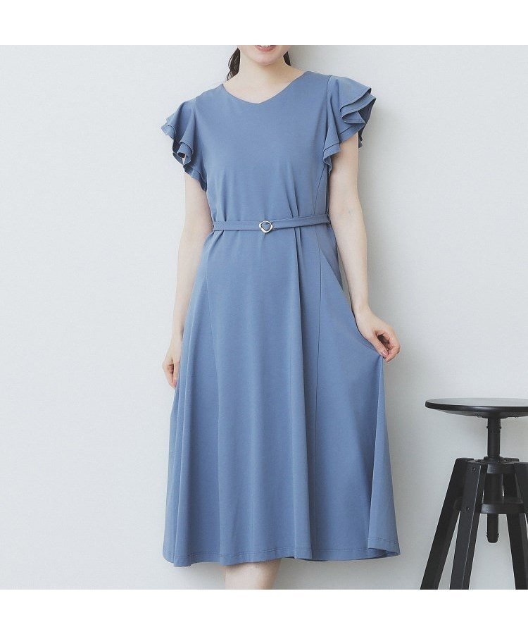 【インデックス/INDEX】の《5色展開/S-LLサイズ》シルケットVネックフレアワンピース【接触冷感/UVケア/洗濯機洗い可】 インテリア・キッズ・メンズ・レディースファッション・服の通販 founy(ファニー) 　ファッション　Fashion　レディースファッション　Fashion for Women　ワンピース　Dresses　洗える　Machine Washable　シルケット　Silket, Silky Cotton　シンプル　Simple, Minimal　ダブル　Double, Double-Breasted　デコルテ　Décolleté, Neckline　フェミニン　Feminine, Girly　フォーマル　Formal, Dressy　フレア　Flare, Flared　ポケット　Pocket, Pocket Detail　リラックス　Relax, Relaxed Fit　夏　Summer　エレガント 上品　Elegant　ブルー|ID: prp329100004586854 ipo3291000000033457600