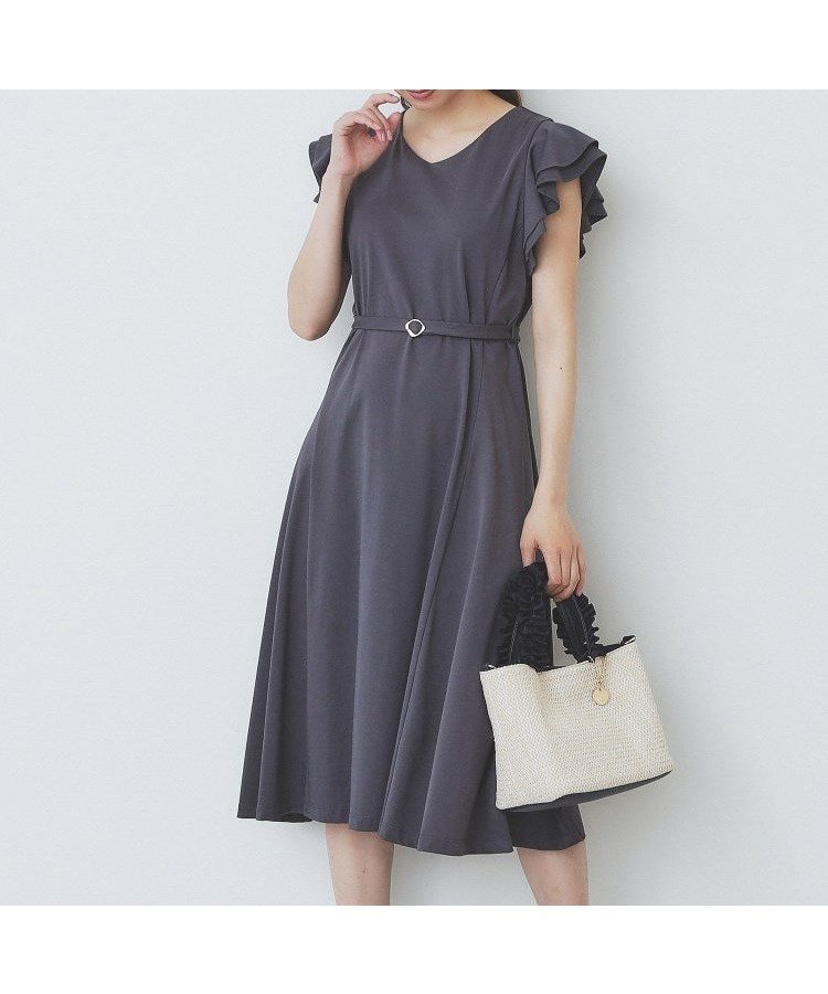 【インデックス/INDEX】の《5色展開/S-LLサイズ》シルケットVネックフレアワンピース【接触冷感/UVケア/洗濯機洗い可】 インテリア・キッズ・メンズ・レディースファッション・服の通販 founy(ファニー) 　ファッション　Fashion　レディースファッション　Fashion for Women　ワンピース　Dresses　洗える　Machine Washable　シルケット　Silket, Silky Cotton　シンプル　Simple, Minimal　ダブル　Double, Double-Breasted　デコルテ　Décolleté, Neckline　フェミニン　Feminine, Girly　フォーマル　Formal, Dressy　フレア　Flare, Flared　ポケット　Pocket, Pocket Detail　リラックス　Relax, Relaxed Fit　夏　Summer　エレガント 上品　Elegant　チャコールグレー|ID: prp329100004586854 ipo3291000000033457602