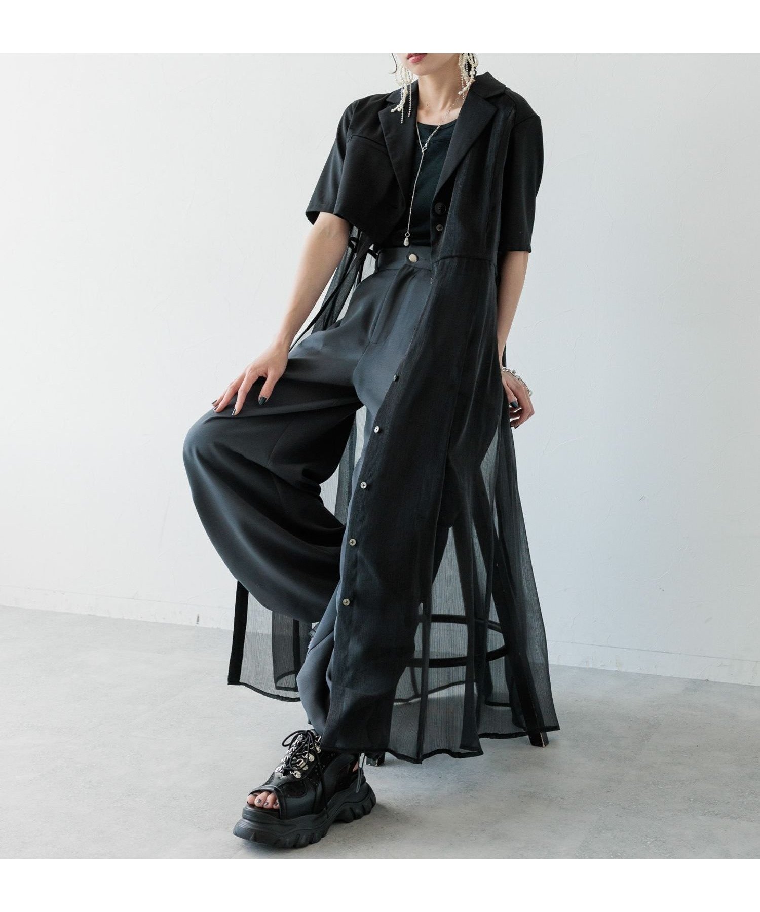 【ハレ/HARE】のジャケットライクシアーワンピース インテリア・キッズ・メンズ・レディースファッション・服の通販 founy(ファニー) 　ファッション　Fashion　レディースファッション　Ladies' Fashion Online　アウター　Coat Outerwear　ジャケット　Jackets　アシンメトリー　Asymmetry　シアー　Sheer　エレガント 上品　Elegant　ブラック09|ID: prp329100004586859 ipo3291000000032527336