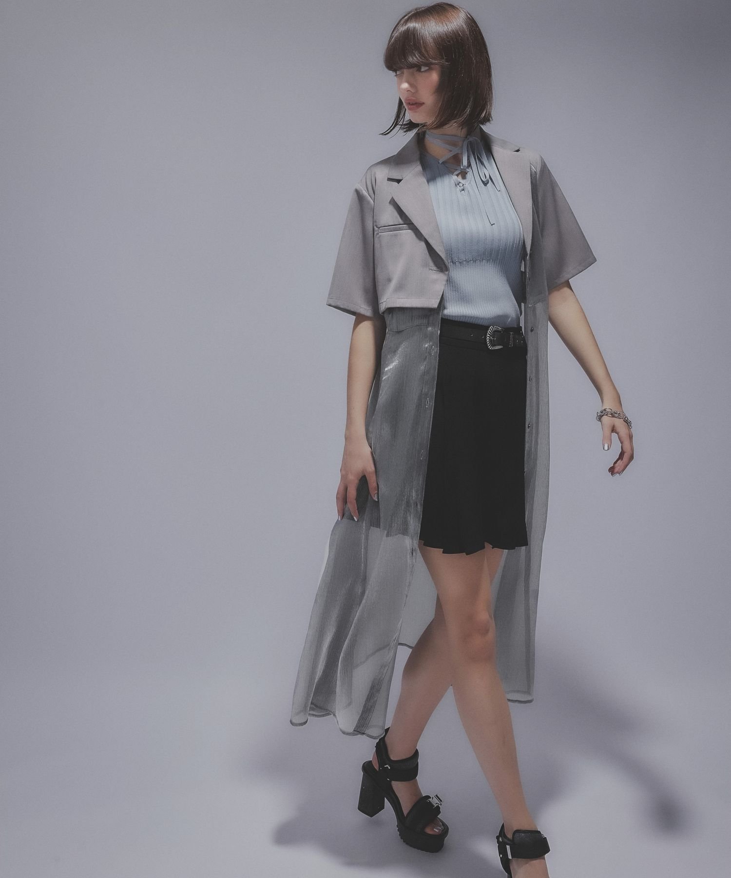 【ハレ/HARE】のジャケットライクシアーワンピース インテリア・キッズ・メンズ・レディースファッション・服の通販 founy(ファニー) 　ファッション　Fashion　レディースファッション　Ladies' Fashion Online　アウター　Coat Outerwear　ジャケット　Jackets　アシンメトリー　Asymmetry　シアー　Sheer　エレガント 上品　Elegant　グレー12|ID: prp329100004586859 ipo3291000000032527341