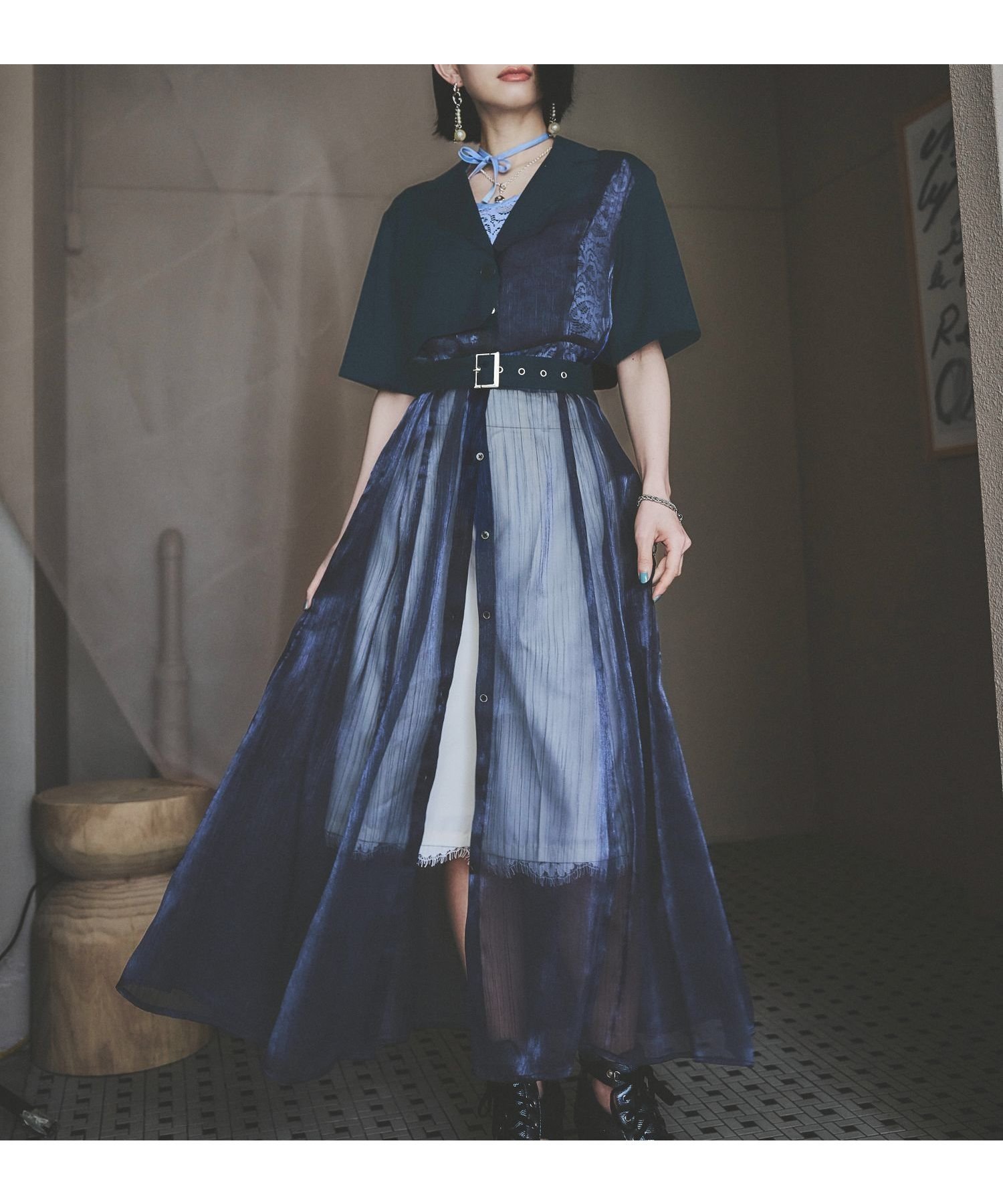 【ハレ/HARE】のジャケットライクシアーワンピース インテリア・キッズ・メンズ・レディースファッション・服の通販 founy(ファニー) 　ファッション　Fashion　レディースファッション　Ladies' Fashion Online　アウター　Coat Outerwear　ジャケット　Jackets　アシンメトリー　Asymmetry　シアー　Sheer　エレガント 上品　Elegant　ブルー87|ID: prp329100004586859 ipo3291000000032527343