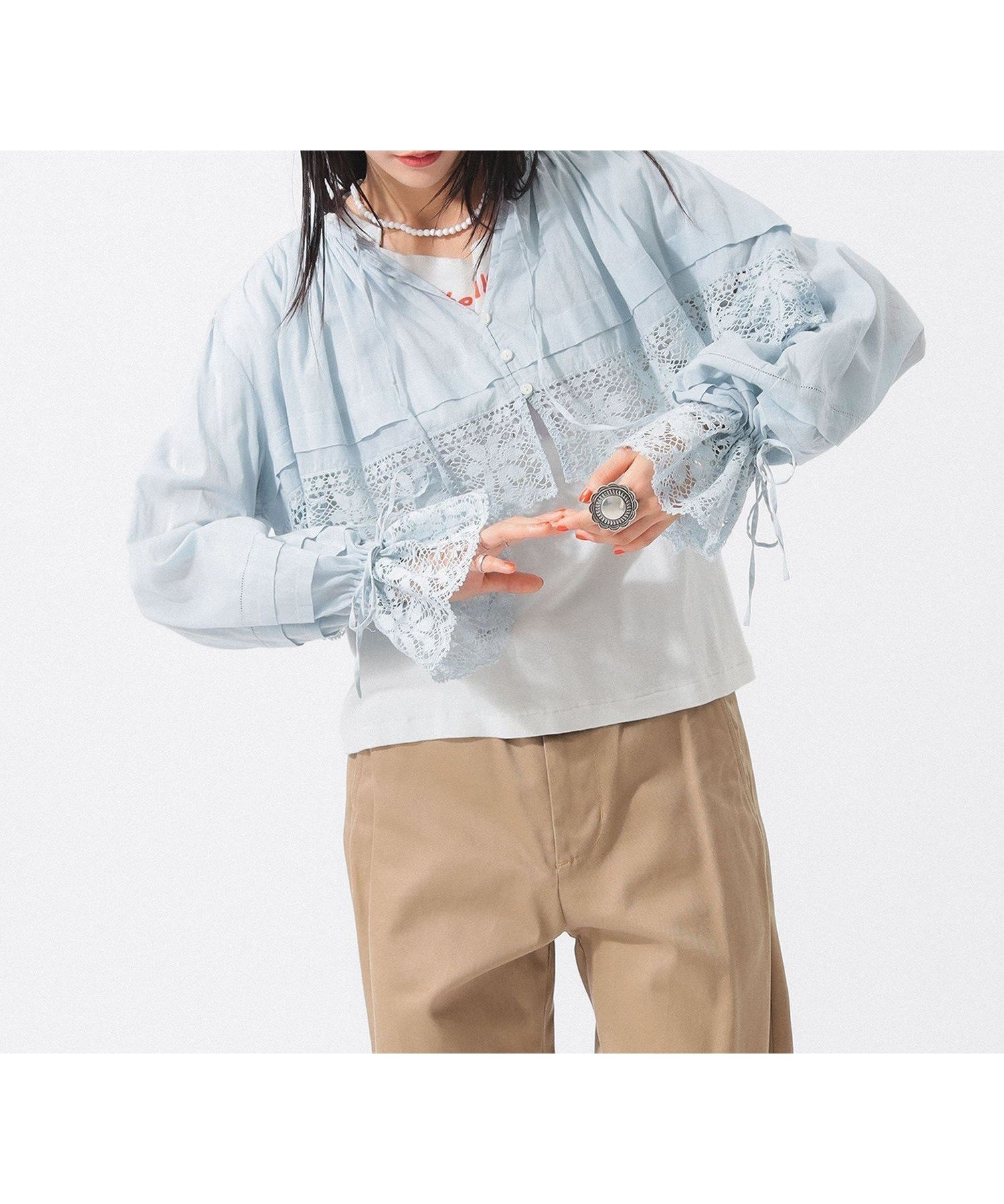 【ビームス ウイメン/BEAMS】のヴィンテージ レース ブラウス インテリア・キッズ・メンズ・レディースファッション・服の通販 founy(ファニー) 　ファッション　Fashion　レディースファッション　Ladies' Fashion Online　トップス・カットソー　Tops/Tshirt　シャツ/ブラウス　Shirts/Blouses　ヴィンテージ　Vintage　カットソー　Cut And Sew　スモック　Smock　デニム　Denim　定番　Standard　バランス　Balance　プリント　Print　メンズ　Mens　レース　Race　おすすめ　Recommend　SAX|ID: prp329100004586901 ipo3291000000032527604
