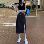 【ミニミニストア/miniministore】のデニムスカート ウエストレイヤード風美脚 ブラック|ID: prp329100004586978 ipo3291000000032669846