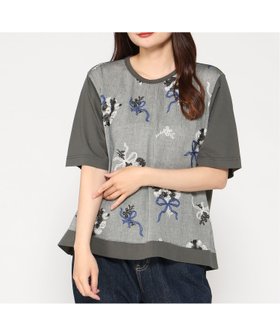 【スーパーハッカ/SUPER HAKKA】の綿麻シャンブレースモールブーケット総刺繍+天竺カットソー 人気、トレンドファッション・服の通販 founy(ファニー) ファッション Fashion レディースファッション Fashion for Women トップス・カットソー Cut & Sew Tops カットソー・ベーシックTシャツ Cut-and-Sewn Tops / Stretch Tees & Basics カットソー Cut and Sewn Top コンビ Combo, Combination Style シャンブレー Chambray, Denim-Like Fabric リボン Ribbon, Bow ワッシャー Washer, Crinkled Finish 人気 Popular, Best Seller 夏 Summer |ID:prp329100004586980