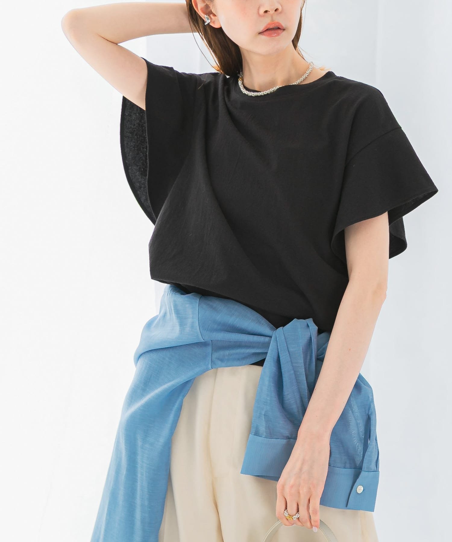【アーバンリサーチ ロッソ/URBAN RESEARCH ROSSO】のUVカットフレアスリーブカットソー インテリア・キッズ・メンズ・レディースファッション・服の通販 founy(ファニー) 　ファッション　Fashion　レディースファッション　Fashion for Women　トップス・カットソー　Cut & Sew Tops　カットソー・ベーシックTシャツ　Cut-and-Sewn Tops / Stretch Tees & Basics　2025年　2025　2025春夏・S/S　Spring/Summer 2025 SS25　カットソー　Cut and Sewn Top　スリーブ　Sleeve, Long Sleeve / Short Sleeve　フレア　Flare, Flared　リゾート　Resort, Vacation Style　エレガント 上品　Elegant　夏　Summer　S/S・春夏　SS, Spring/Summer, Warm Season　ビジネス 仕事 通勤　Business / Work / Commuting　black|ID: prp329100004586981 ipo3291000000033631478