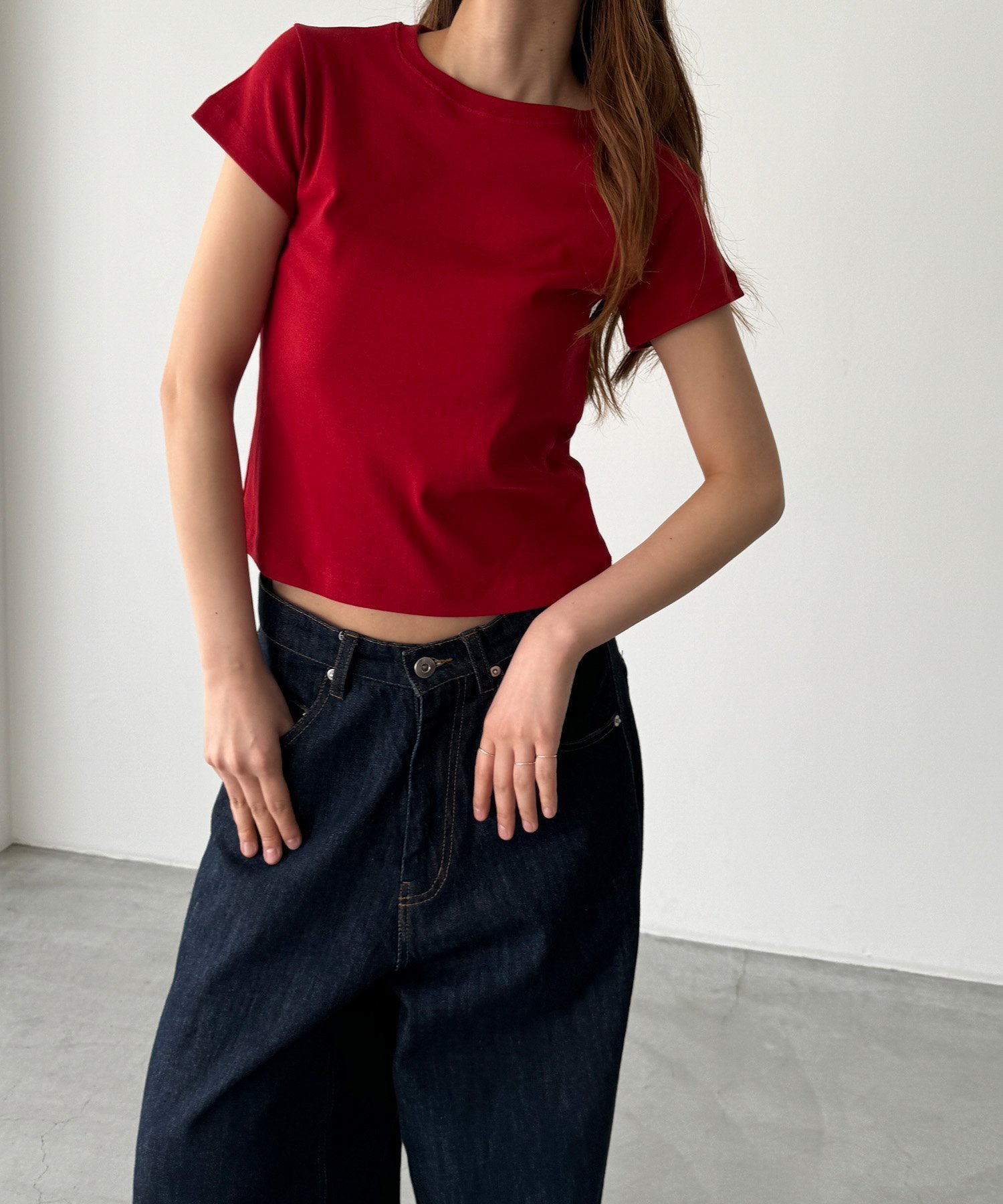 【キャナルジーン/CANAL JEAN】のHARING コンパクトTシャツ インテリア・キッズ・メンズ・レディースファッション・服の通販 founy(ファニー) 　ファッション　Fashion　レディースファッション　Fashion for Women　トップス・カットソー　Cut & Sew Tops　シャツ・ブラウス・オフィスカジュアル　Elegant Blouses & Button-Ups　ロングTシャツ・Tシャツ　Longline T-Shirts & Tees　おすすめ　Recommended / Our Picks　インナー　Innerwear　コンパクト　Compact, Small Size　シンプル　Simple, Minimal　レッド|ID: prp329100004587199 ipo3291000000033593370