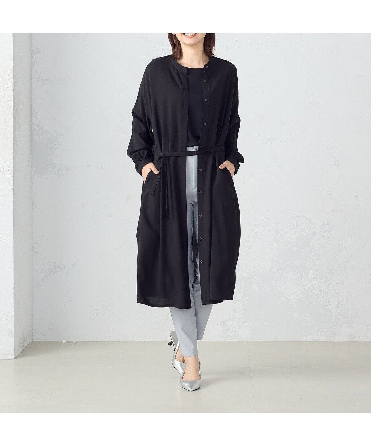 【コムサイズム/COMME CA ISM】のコットンライクレーヨン シャツワンピース インテリア・キッズ・メンズ・レディースファッション・服の通販 founy(ファニー) 　ファッション　Fashion　レディースファッション　Ladies' Fashion Online　ワンピース　Dress　シャツワンピース　Shirt Dresses　ギャザー　Gather　ショルダー　Shoulder　シンプル　Simple　ドロップ　Drop　フェミニン　Feminine　リネン　Linen　リボン　Ribbon　リラックス　Relax　ロング　Long　切替　Switching　ブラック|ID: prp329100004587204 ipo3291000000032530701