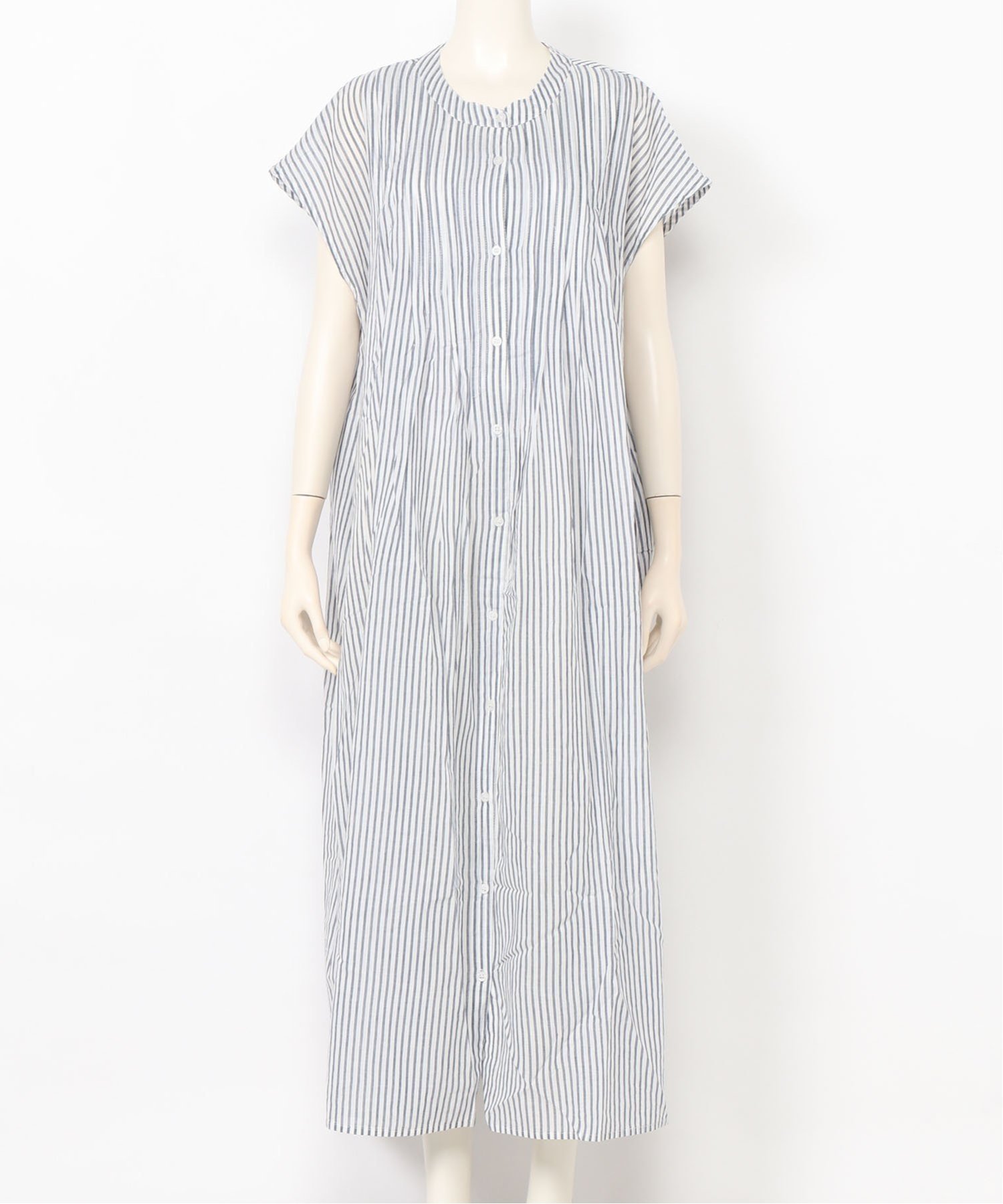 【その他のブランド/Other】のmitis/ストライプフレンチスリーブタックワンピース インテリア・キッズ・メンズ・レディースファッション・服の通販 founy(ファニー) 　ファッション　Fashion　レディースファッション　Fashion for Women　ワンピース　Dresses　シンプル　Simple, Minimal　ストライプ　Stripe, Striped Pattern　スリーブ　Sleeve, Long Sleeve / Short Sleeve　フレンチ　French, French Style　ホワイト×ネイビー|ID: prp329100004587238 ipo3291000000033039114