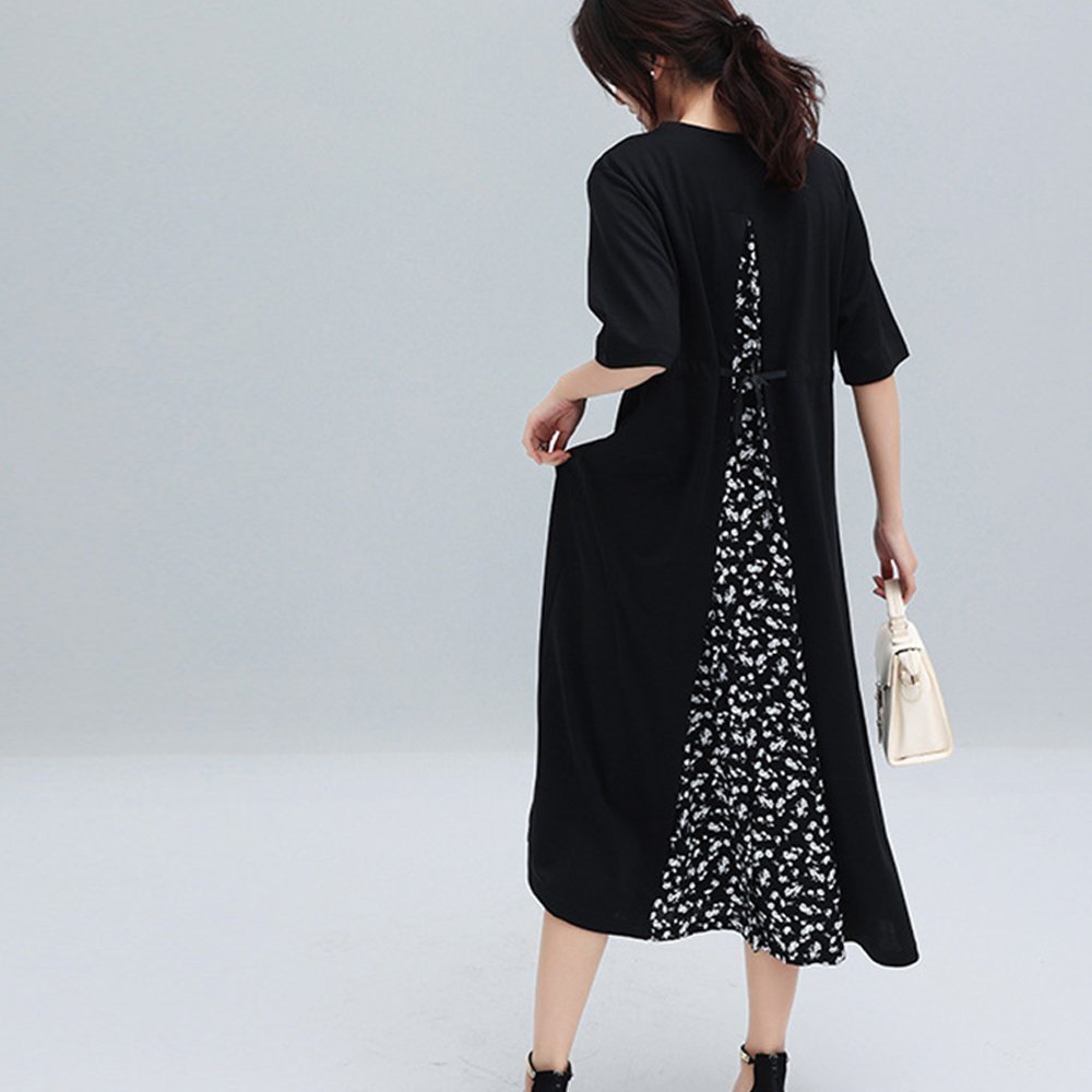 【ミニミニストア/miniministore】のバック切り替え ロングワンピース 上品 インテリア・キッズ・メンズ・レディースファッション・服の通販 founy(ファニー) 　ファッション　Fashion　レディースファッション　Fashion for Women　ワンピース　Dresses　エレガント 上品　Elegant　リーフ　Leaf, Botanical Leaf　ロング　Long, Long-Length　半袖　Short Sleeve, Half Sleeve　夏　Summer　ビジネス 仕事 通勤　Business / Work / Commuting　ブラック*花柄|ID: prp329100004587271 ipo3291000000033504309