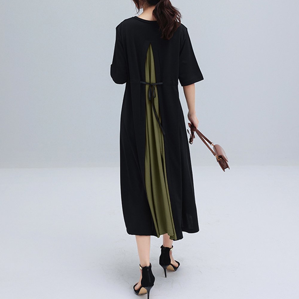 【ミニミニストア/miniministore】のバック切り替え ロングワンピース 上品 インテリア・キッズ・メンズ・レディースファッション・服の通販 founy(ファニー) 　ファッション　Fashion　レディースファッション　Fashion for Women　ワンピース　Dresses　エレガント 上品　Elegant　リーフ　Leaf, Botanical Leaf　ロング　Long, Long-Length　半袖　Short Sleeve, Half Sleeve　夏　Summer　ビジネス 仕事 通勤　Business / Work / Commuting　カーキ色|ID: prp329100004587271 ipo3291000000033504310