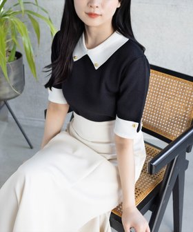 【クリア/clear】の配色襟五分袖ニットトップス 人気、トレンドファッション・服の通販 founy(ファニー) ファッション Fashion レディースファッション Ladies' Fashion Online トップス・カットソー Tops/Tshirt ニット Knit Tops おすすめ Recommend コンパクト Compact デニム Denim エレガント 上品 Elegant |ID:prp329100004587364