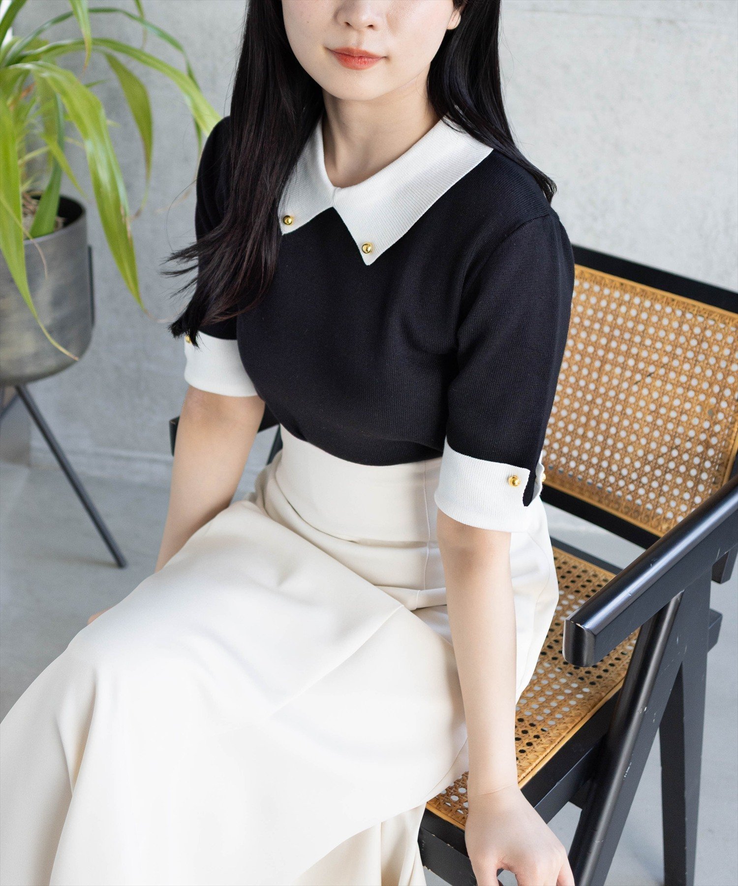 【クリア/clear】の配色襟五分袖ニットトップス 人気、トレンドファッション・服の通販 founy(ファニー) 　ファッション　Fashion　レディースファッション　Ladies' Fashion Online　トップス・カットソー　Tops/Tshirt　ニット　Knit Tops　おすすめ　Recommend　コンパクト　Compact　デニム　Denim　エレガント 上品　Elegant　 other-1|ID: prp329100004587364 ipo3291000000032533105