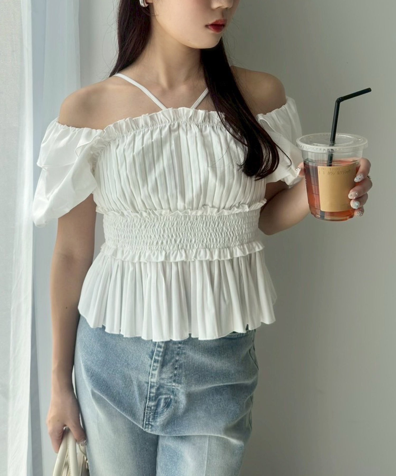【ナイスクラップ/NICE CLAUP】のプリーツシャーリングブラウス インテリア・キッズ・メンズ・レディースファッション・服の通販 founy(ファニー) 　ファッション　Fashion　レディースファッション　Ladies' Fashion Online　トップス・カットソー　Tops/Tshirt　シャツ/ブラウス　Shirts/Blouses　2025年　2025　2025春夏・S/S　Ss,Spring/Summer,2025　おすすめ　Recommend　スラックス　Slacks　タイトスカート　Tight Skirt　デニム　Denim　プリーツ　Pleats　ペプラム　Peplum　夏　Summer　オフホワイト|ID: prp329100004587410 ipo3291000000032533687