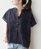 【シップス フォー ウィメン/SHIPS】のSHIPS any 手洗い可能 エンブロイダリー レース シアー フレンチスリーブ シャツ ネイビー|ID:prp329100004587436