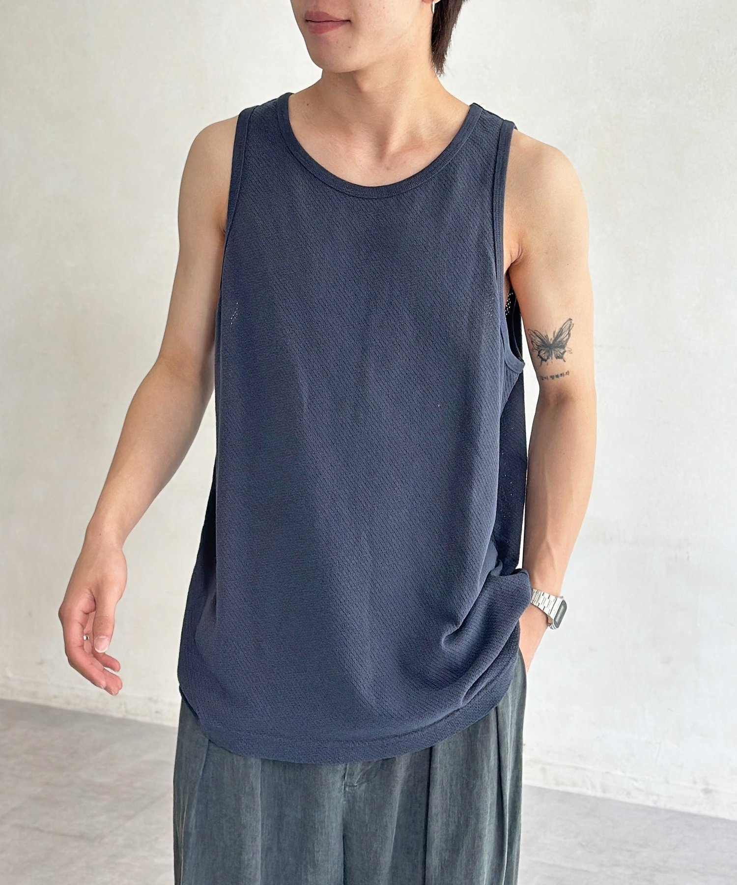 【シーピーシーエム/CPCM】のピグメントカットメッシュタンク インテリア・キッズ・メンズ・レディースファッション・服の通販 founy(ファニー) 　ファッション　Fashion　レディースファッション　Fashion for Women　アクセサリー　Fashion Accessories　タンク　Tank Top, Sleeveless Top　メッシュ　Mesh, Net Fabric　リラックス　Relax, Relaxed Fit　ネイビー|ID: prp329100004587464 ipo3291000000032713143