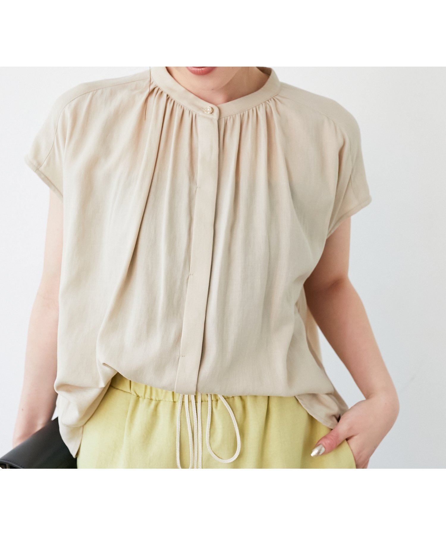 【ルクールブラン/le.coeur blanc】の《手洗い可能》T/R追撚フレンチスリーブブラウス 人気、トレンドファッション・服の通販 founy(ファニー) 　ファッション　Fashion　レディースファッション　Fashion for Women　トップス・カットソー　Cut & Sew Tops　シャツ・ブラウス・オフィスカジュアル　Elegant Blouses & Button-Ups　おすすめ　Recommended / Our Picks　アクセサリー　Fashion Accessories　ウェーブ　Wavy Pattern　カーディガン　Cardigan, Knitwear　ギャザー　Gathered, Ruffled　ジャケット　Jacket, Outerwear　スリーブ　Sleeve, Long Sleeve / Short Sleeve　フレンチ　French, French Style　フロント　Front, Front Design　ボトム　Bottoms, Lower Wear　ビジネス 仕事 通勤　Business / Work / Commuting　夏　Summer　 other-1|ID: prp329100004587472 ipo3291000000033098167