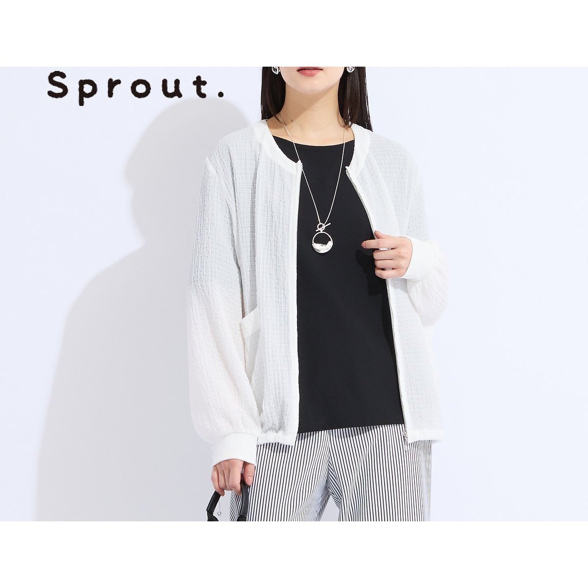【リリアンビューティ/Liliane Burty】の【Sprout.】ウォッシャブルシアーストレッチジャケット インテリア・キッズ・メンズ・レディースファッション・服の通販 founy(ファニー) 　ファッション　Fashion　レディースファッション　Fashion for Women　アウター　Coat / Outerwear Collection　レディースジャケット・軽アウター　Jackets　コンパクト　Compact, Small Size　シャーリング　Shirring, Ruched　ショルダー　Shoulder, Shoulder Strap　ジャケット　Jacket, Outerwear　スポーティ　Sporty, Casual Athletic　ドロップ　Drop Shoulder, Dropped Style　長袖　Long Sleeve, Full Sleeve　ベーシック　Basic, Essential　ポケット　Pocket, Pocket Detail　おすすめ　Recommended / Our Picks　夏　Summer　旅行　Travel　ホワイト|ID: prp329100004587531 ipo3291000000032535202