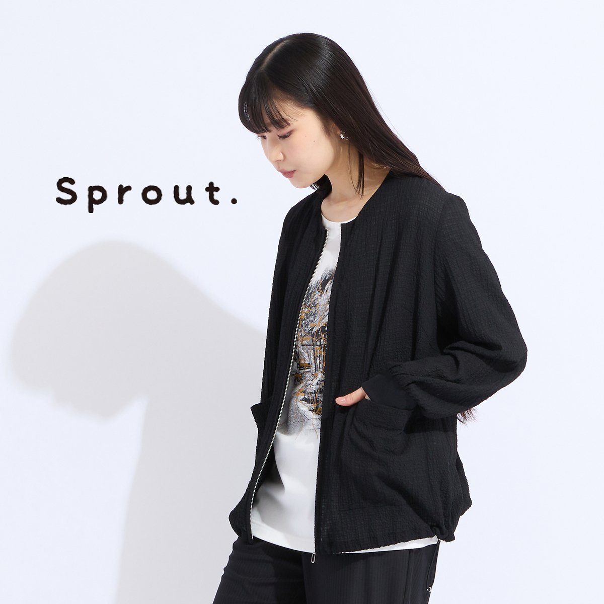【リリアンビューティ/Liliane Burty】の【Sprout.】ウォッシャブルシアーストレッチジャケット インテリア・キッズ・メンズ・レディースファッション・服の通販 founy(ファニー) 　ファッション　Fashion　レディースファッション　Fashion for Women　アウター　Coat / Outerwear Collection　レディースジャケット・軽アウター　Jackets　コンパクト　Compact, Small Size　シャーリング　Shirring, Ruched　ショルダー　Shoulder, Shoulder Strap　ジャケット　Jacket, Outerwear　スポーティ　Sporty, Casual Athletic　ドロップ　Drop Shoulder, Dropped Style　長袖　Long Sleeve, Full Sleeve　ベーシック　Basic, Essential　ポケット　Pocket, Pocket Detail　おすすめ　Recommended / Our Picks　夏　Summer　旅行　Travel　ブラック|ID: prp329100004587531 ipo3291000000032535204