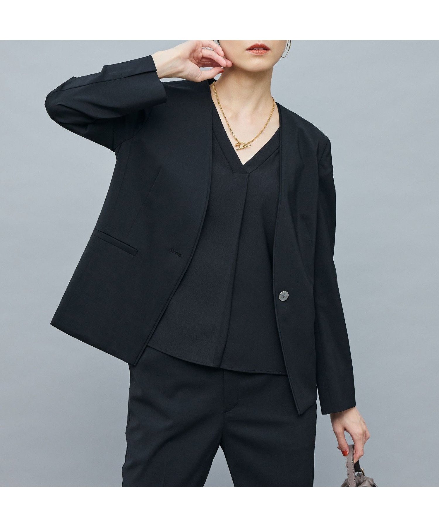 【ノーリーズ/NOLLEY'S】の《セットアップ対応》ウォッシャブルファンクショナルツイルノーカラージャケット インテリア・キッズ・メンズ・レディースファッション・服の通販 founy(ファニー) 　ファッション　Fashion　レディースファッション　Ladies' Fashion Online　アウター　Coat Outerwear　ジャケット　Jackets　ノーカラージャケット　No Collar Leather Jackets　2025年　2025　2025-2026秋冬・A/W　Aw/Autumn/Winter/Fw/Fall/2025-2026　おすすめ　Recommend　ジャケット　Jacket　スリット　Slit　スーツ　Suit　セットアップ　Set Up　吸水　Water Absorption　夏　Summer　定番　Standard　ビジネス 仕事 通勤　Business　ブラック|ID: prp329100004587540 ipo3291000000032535250
