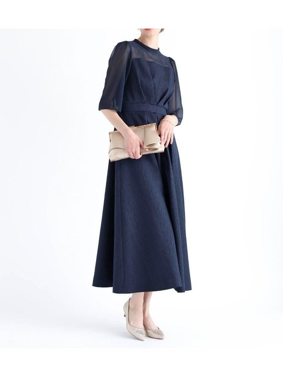 【ヴァン/Vin】のジャガードフレアドレス インテリア・キッズ・メンズ・レディースファッション・服の通販 founy(ファニー) 　ファッション　Fashion　レディースファッション　Fashion for Women　ワンピース　Dresses　フォーマル・パーティードレス・結婚式用ドレス　Elegant & Casual Dresses　クラシカル　Classical, Vintage-Inspired　シアー　Sheer, See-Through　シフォン　Chiffon, Lightweight Fabric　ドレス　Dress, One-Piece　フィット　Fit, Slim Fit　フレア　Flare, Flared　ダークネイビー|ID: prp329100004587709 ipo3291000000032722630