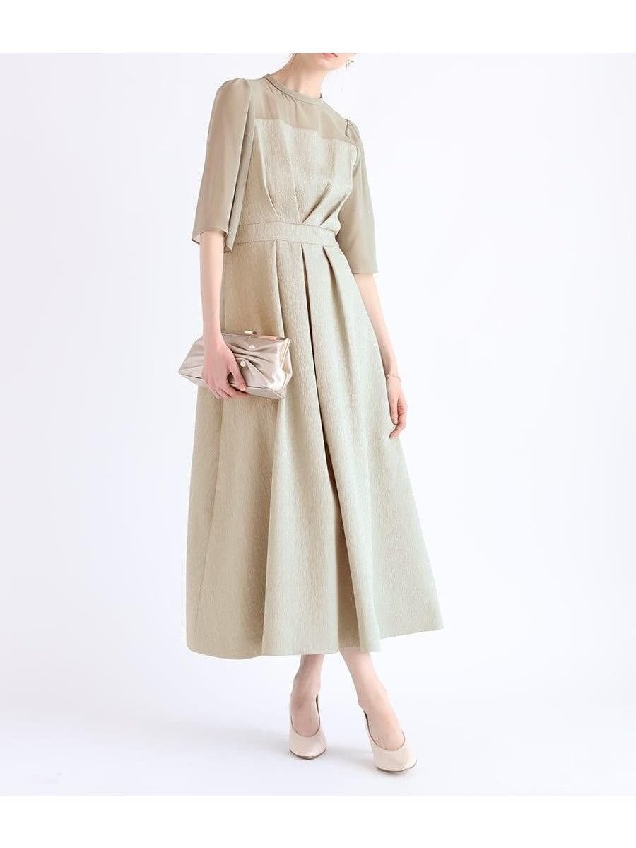 【ヴァン/Vin】のジャガードフレアドレス インテリア・キッズ・メンズ・レディースファッション・服の通販 founy(ファニー) 　ファッション　Fashion　レディースファッション　Fashion for Women　ワンピース　Dresses　フォーマル・パーティードレス・結婚式用ドレス　Elegant & Casual Dresses　クラシカル　Classical, Vintage-Inspired　シアー　Sheer, See-Through　シフォン　Chiffon, Lightweight Fabric　ドレス　Dress, One-Piece　フィット　Fit, Slim Fit　フレア　Flare, Flared　グレージュ|ID: prp329100004587709 ipo3291000000032722632