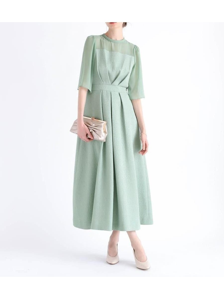【ヴァン/Vin】のジャガードフレアドレス インテリア・キッズ・メンズ・レディースファッション・服の通販 founy(ファニー) 　ファッション　Fashion　レディースファッション　Fashion for Women　ワンピース　Dresses　フォーマル・パーティードレス・結婚式用ドレス　Elegant & Casual Dresses　クラシカル　Classical, Vintage-Inspired　シアー　Sheer, See-Through　シフォン　Chiffon, Lightweight Fabric　ドレス　Dress, One-Piece　フィット　Fit, Slim Fit　フレア　Flare, Flared　グリーン|ID: prp329100004587709 ipo3291000000032722635