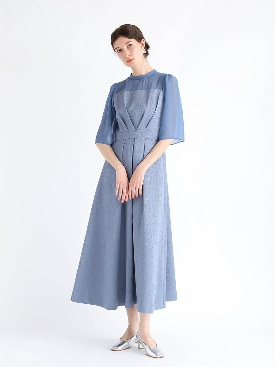 【ヴァン/Vin】のジャガードフレアドレス インテリア・キッズ・メンズ・レディースファッション・服の通販 founy(ファニー) 　ファッション　Fashion　レディースファッション　Fashion for Women　ワンピース　Dresses　フォーマル・パーティードレス・結婚式用ドレス　Elegant & Casual Dresses　クラシカル　Classical, Vintage-Inspired　シアー　Sheer, See-Through　シフォン　Chiffon, Lightweight Fabric　ドレス　Dress, One-Piece　フィット　Fit, Slim Fit　フレア　Flare, Flared　ブルー|ID: prp329100004587709 ipo3291000000032722636