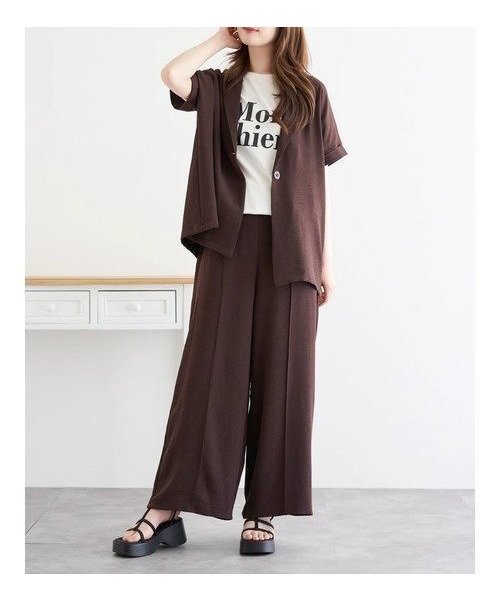 【その他のブランド/Other】の【接触冷感・吸水速乾】 SET 半袖ジャケット×ワイドパンツ インテリア・キッズ・メンズ・レディースファッション・服の通販 founy(ファニー) https://founy.com/ ファッション Fashion レディースファッション Ladies' Fashion Online アウター Coat Outerwear ジャケット Jackets 今季 This Season 吸水 Water Absorption ジャケット Jacket ストレッチ Stretch セットアップ Set Up トレンド Trend ポケット Pocket 半袖 Short Sleeve 羽織 Haori ワイド Wide |ID: prp329100004587801 ipo3291000000032539043