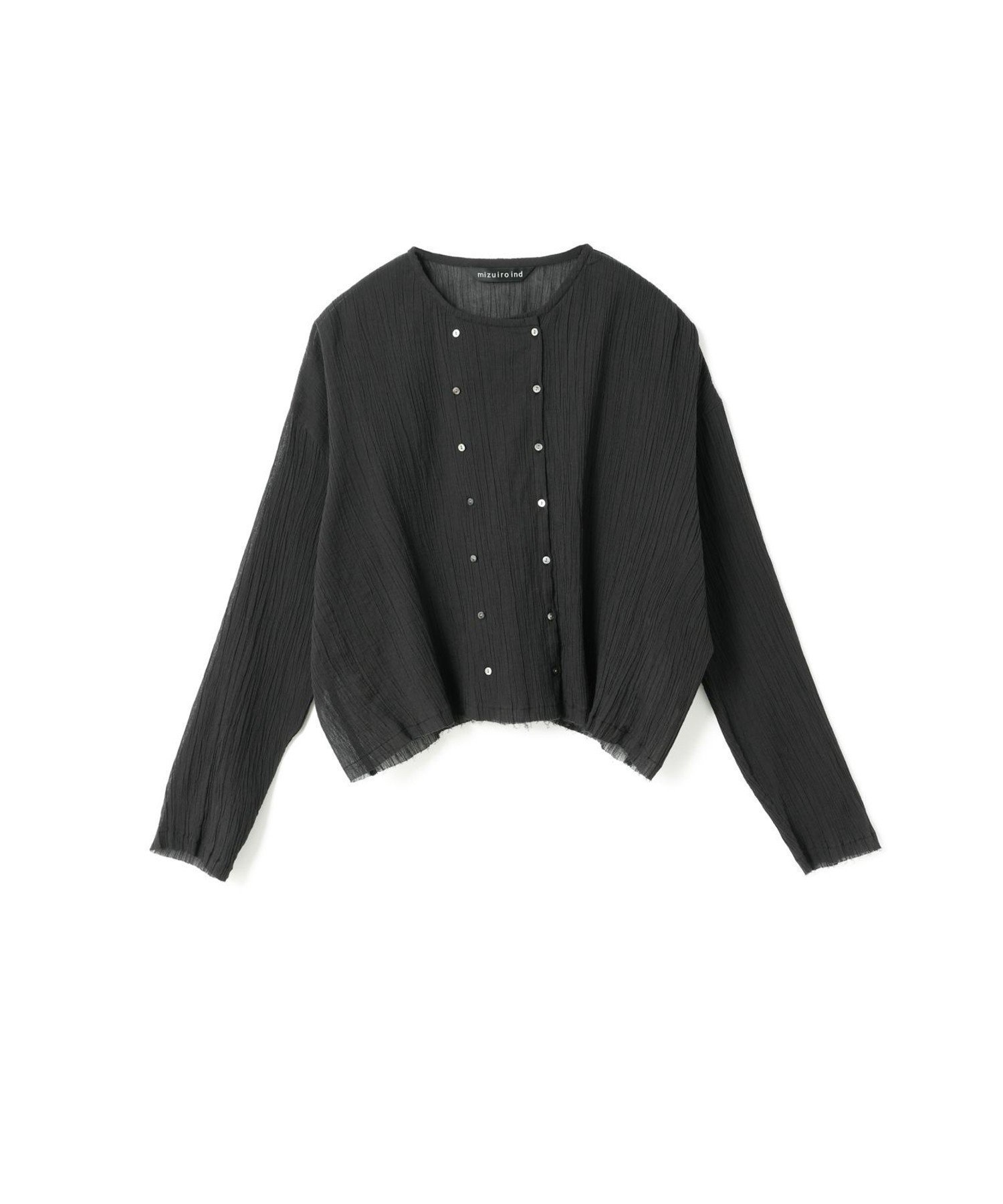 【マーコート/MARcourt】のmizuiro ind コットンクレープショートシャツ インテリア・キッズ・メンズ・レディースファッション・服の通販 founy(ファニー) 　ファッション　Fashion　レディースファッション　Fashion for Women　トップス・カットソー　Cut & Sew Tops　シャツ・ブラウス・オフィスカジュアル　Elegant Blouses & Button-Ups　インド　Indian Textile　コンパクト　Compact, Small Size　ダブル　Double, Double-Breasted　フロント　Front, Front Design　ポケット　Pocket, Pocket Detail　エレガント 上品　Elegant　無地　Plain, Solid Color　長袖　Long Sleeve, Full Sleeve　ブラック|ID: prp329100004587868 ipo3291000000033113116