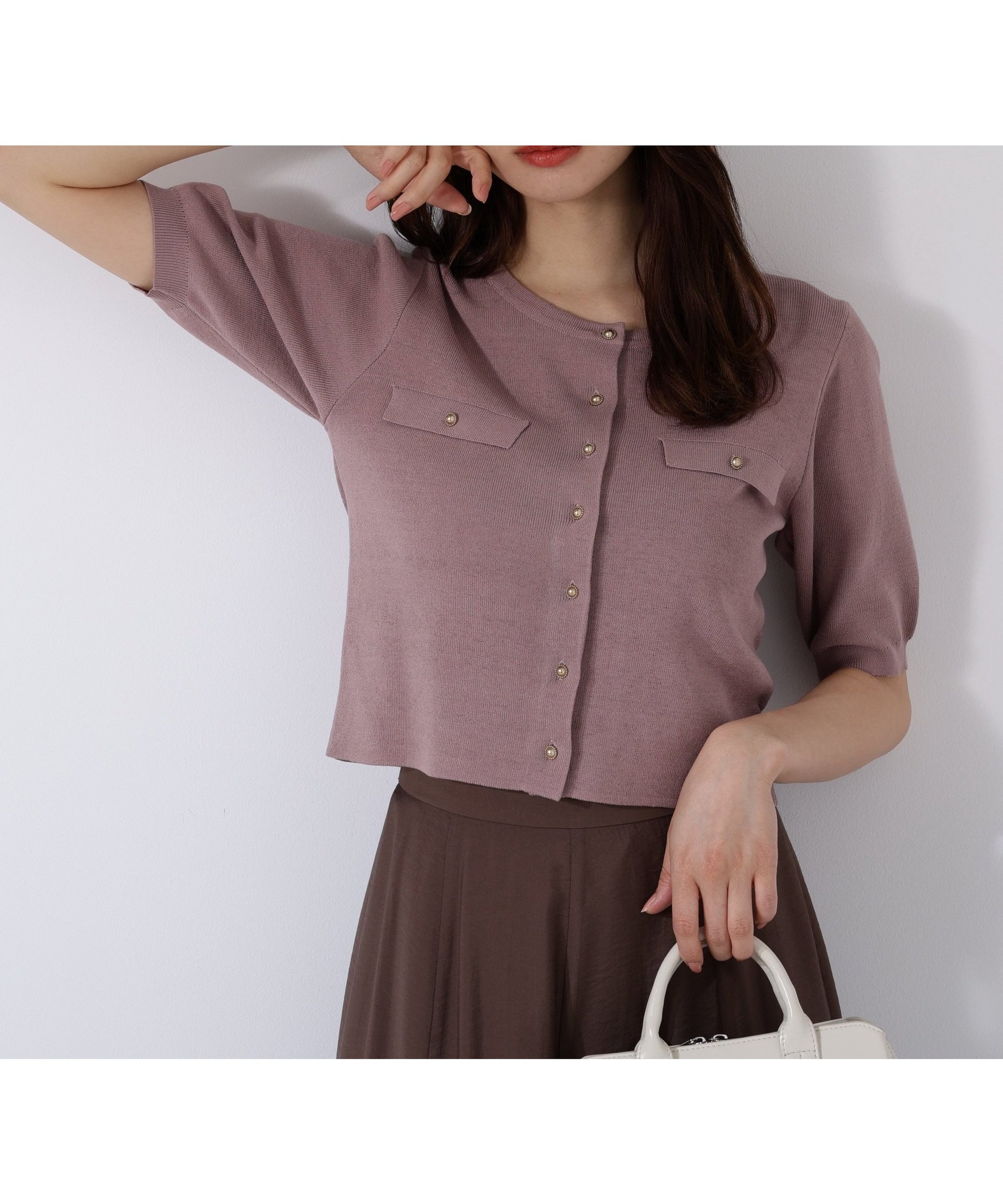 【プロポーション ボディドレッシング/PROPORTION BODY DRESSING】のショート半袖カーディガン インテリア・キッズ・メンズ・レディースファッション・服の通販 founy(ファニー) 　ファッション　Fashion　レディースファッション　Fashion for Women　トップス・カットソー　Cut & Sew Tops　カーディガン・羽織り　Layered Style Cardigans　カーディガン　Cardigan, Knitwear　ショート　Short, Short Length　シンプル　Simple, Minimal　デニム　Denim, Jeans Material　フェミニン　Feminine, Girly　半袖　Short Sleeve, Half Sleeve　羽織　Haori, Light Jacket　ピンク|ID: prp329100004587888 ipo3291000000033279154