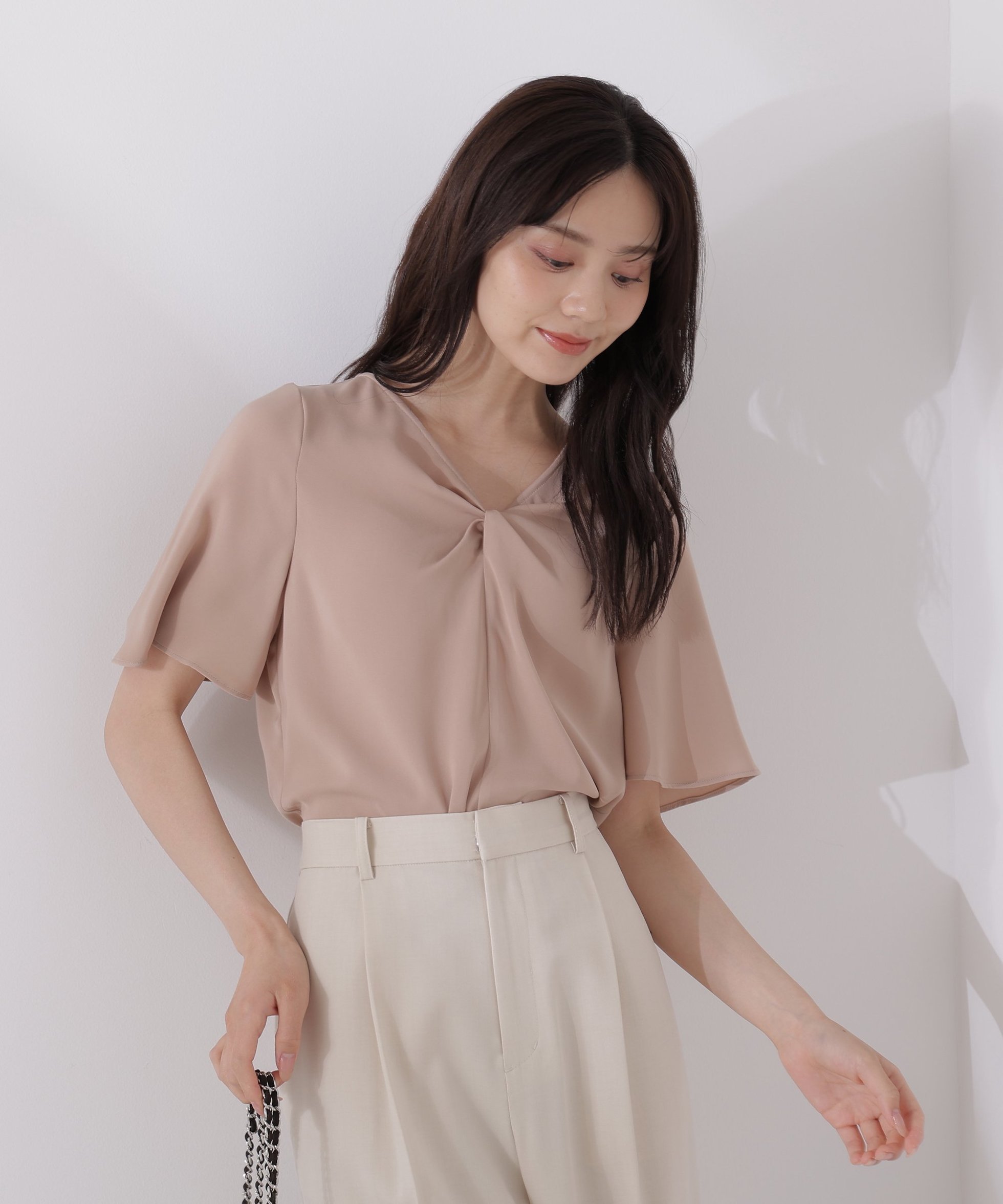 【プロポーション ボディドレッシング/PROPORTION BODY DRESSING】のツイスト半袖ブラウス インテリア・キッズ・メンズ・レディースファッション・服の通販 founy(ファニー) 　ファッション　Fashion　レディースファッション　Fashion for Women　トップス・カットソー　Cut & Sew Tops　シャツ・ブラウス・オフィスカジュアル　Elegant Blouses & Button-Ups　ツイスト　Tweed, Tweed Fabric　フェミニン　Feminine, Girly　半袖　Short Sleeve, Half Sleeve　キャメル1|ID: prp329100004587890 ipo3291000000032645598