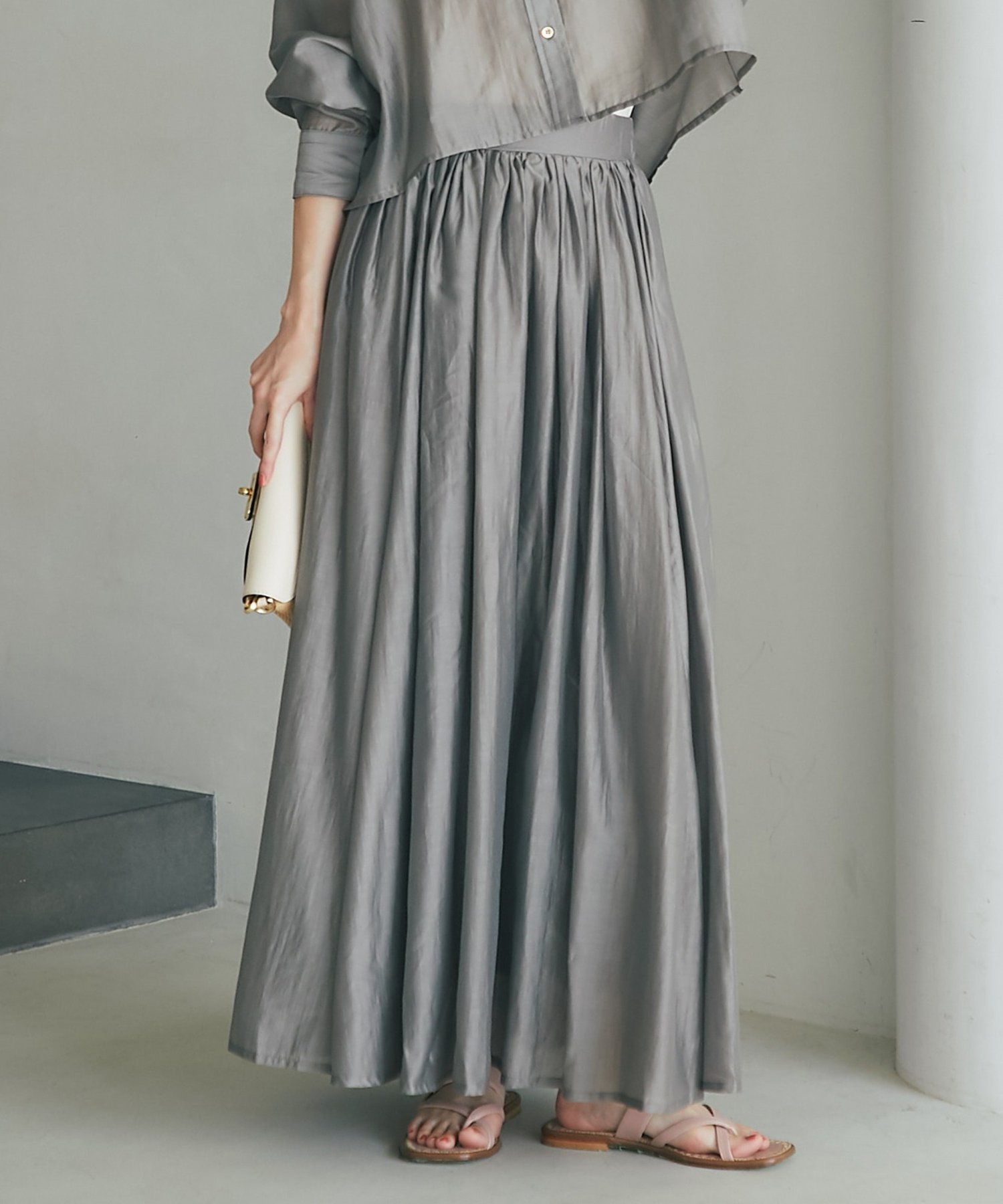 【ラブティックボンボン/La boutique BonBon】の【セットアップ可・ロングシーズン着れる】ニュアンスギャザーシアースカート インテリア・キッズ・メンズ・レディースファッション・服の通販 founy(ファニー) 　ファッション　Fashion　レディースファッション　Ladies' Fashion Online　セットアップ　Setup　スカート　Skirt　エレガント 上品　Elegant　ギャザー　Gather　セットアップ　Set Up　リラックス　Relax　ロング　Long　チャコールグレー|ID: prp329100004587909 ipo3291000000032668073