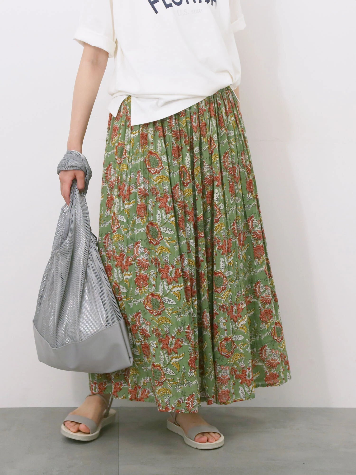 【サマンサモスモス/Samansa Mos2】の【Made in India】花柄ボイルギャザースカート インテリア・キッズ・メンズ・レディースファッション・服の通販 founy(ファニー) 　ファッション　Fashion　レディースファッション　Ladies' Fashion Online　スカート　Skirt　おすすめ　Recommend　ガーリー　Girly　ギャザー　Gather　プリント　Print　グリーン|ID: prp329100004587914 ipo3291000000032623426