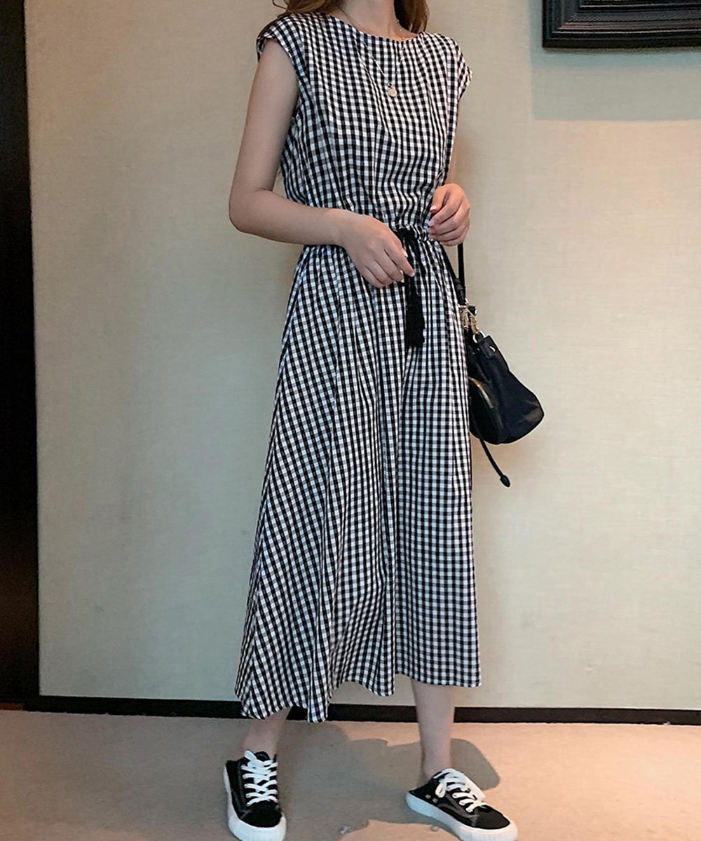 【ミニミニストア/miniministore】のリネン風ワンピース レディース 春夏半袖 インテリア・キッズ・メンズ・レディースファッション・服の通販 founy(ファニー) 　ファッション　Fashion　レディースファッション　Fashion for Women　ワンピース　Dresses　春　Spring　シャーリング　Shirring, Ruched　シンプル　Simple, Minimal　チェック　Check, Plaid, Tartan　半袖　Short Sleeve, Half Sleeve　リゾート　Resort, Vacation Style　リネン　Linen, Linen Fabric　S/S・春夏　SS, Spring/Summer, Warm Season　夏　Summer　エレガント 上品　Elegant　ビジネス 仕事 通勤　Business / Work / Commuting　チェック柄|ID: prp329100004588205 ipo3291000000032544847