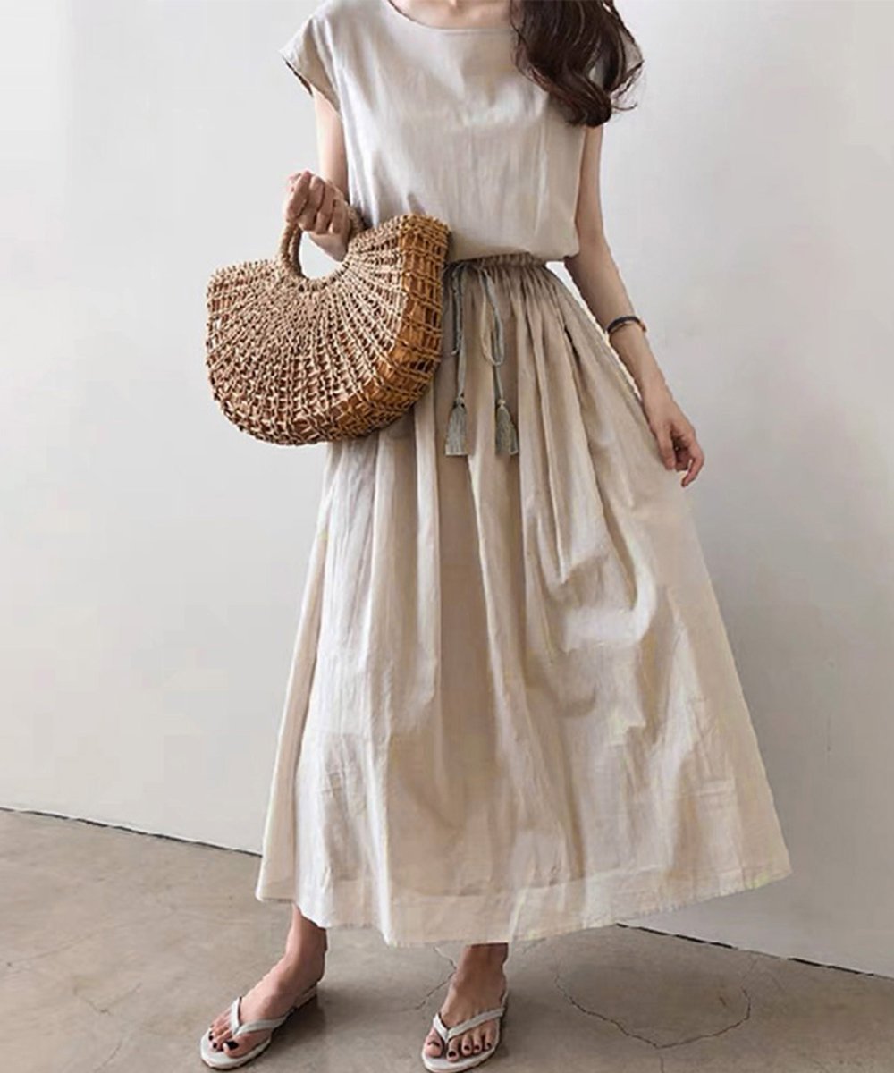 【ミニミニストア/miniministore】のリネン風ワンピース レディース 春夏半袖 インテリア・キッズ・メンズ・レディースファッション・服の通販 founy(ファニー) 　ファッション　Fashion　レディースファッション　Fashion for Women　ワンピース　Dresses　春　Spring　シャーリング　Shirring, Ruched　シンプル　Simple, Minimal　チェック　Check, Plaid, Tartan　半袖　Short Sleeve, Half Sleeve　リゾート　Resort, Vacation Style　リネン　Linen, Linen Fabric　S/S・春夏　SS, Spring/Summer, Warm Season　夏　Summer　エレガント 上品　Elegant　ビジネス 仕事 通勤　Business / Work / Commuting　ベージュ|ID: prp329100004588205 ipo3291000000032544848