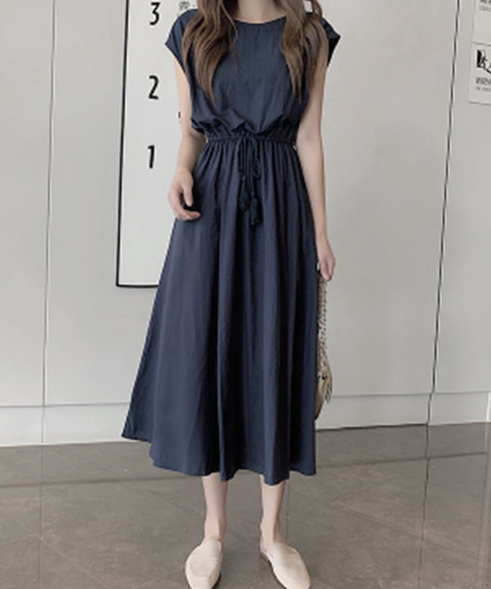【ミニミニストア/miniministore】のリネン風ワンピース レディース 春夏半袖 インテリア・キッズ・メンズ・レディースファッション・服の通販 founy(ファニー) 　ファッション　Fashion　レディースファッション　Fashion for Women　ワンピース　Dresses　春　Spring　シャーリング　Shirring, Ruched　シンプル　Simple, Minimal　チェック　Check, Plaid, Tartan　半袖　Short Sleeve, Half Sleeve　リゾート　Resort, Vacation Style　リネン　Linen, Linen Fabric　S/S・春夏　SS, Spring/Summer, Warm Season　夏　Summer　エレガント 上品　Elegant　ビジネス 仕事 通勤　Business / Work / Commuting　ネイビー|ID: prp329100004588205 ipo3291000000032544851