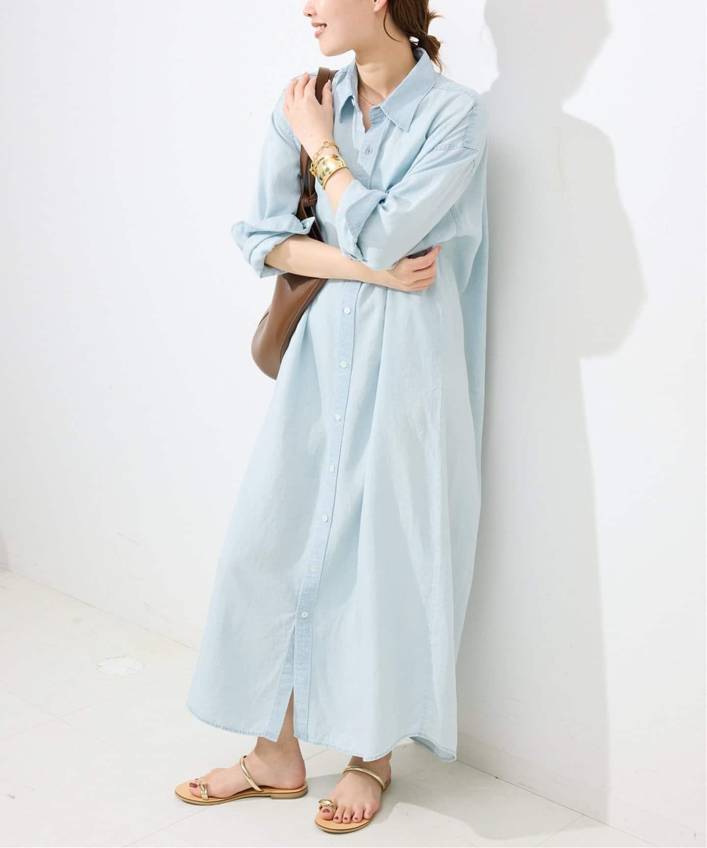 【スローブ イエナ/SLOBE IENA】のデニムライクシャツワンピース インテリア・キッズ・メンズ・レディースファッション・服の通販 founy(ファニー) 　ファッション　Fashion　レディースファッション　Ladies' Fashion Online　ワンピース　Dress　シャツワンピース　Shirt Dresses　2025年　2025　2025春夏・S/S　Ss,Spring/Summer,2025　とろみ　Thickness　サンダル　Sandals　シンプル　Simple　スニーカー　Sneakers　デニム　Denim　ポケット　Pocket　サックスブルー B|ID: prp329100004588214 ipo3291000000032544948