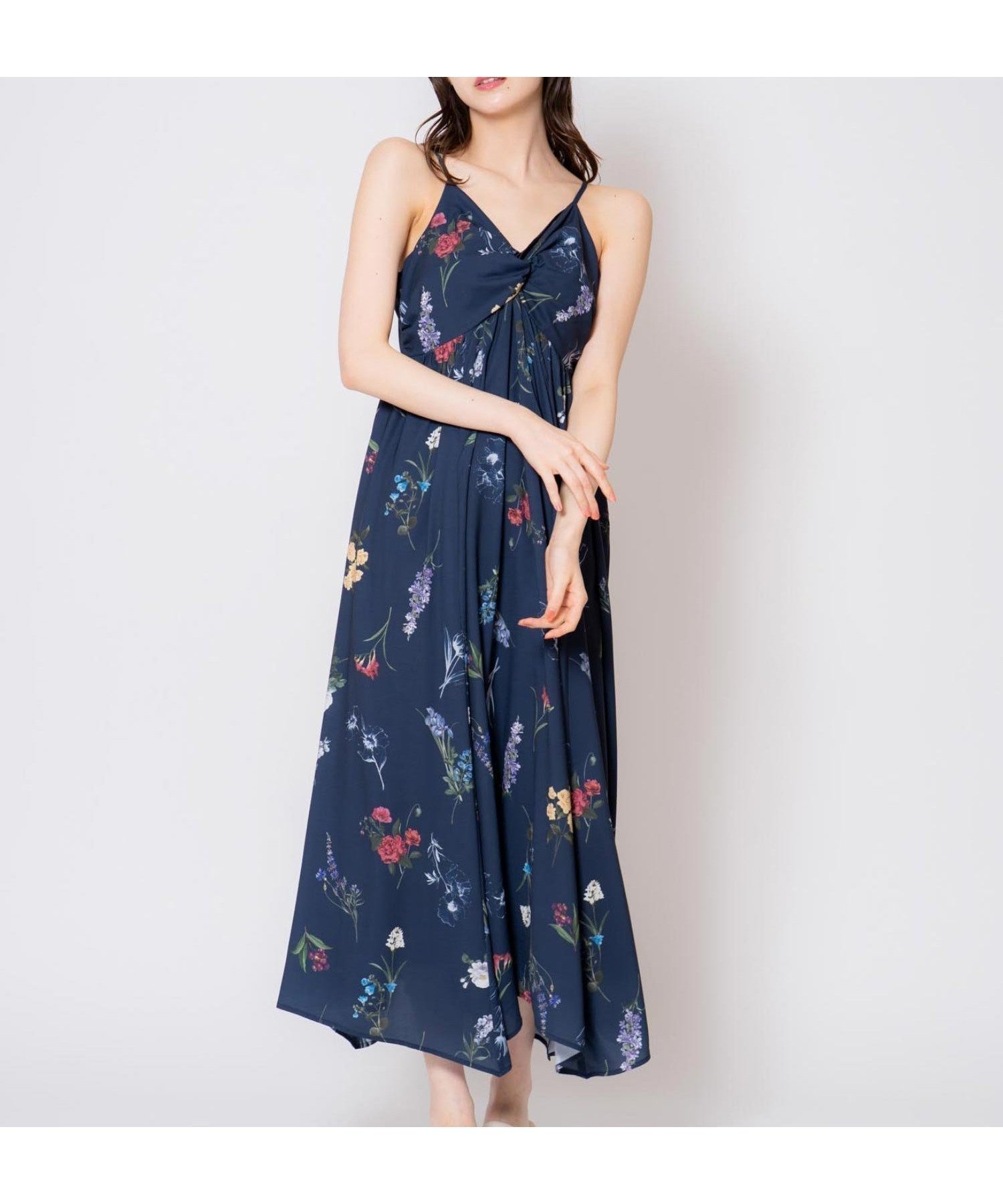 【ノエラ/Noela】のボタニカルツイストキャミワンピース インテリア・キッズ・メンズ・レディースファッション・服の通販 founy(ファニー) 　ファッション　Fashion　レディースファッション　Ladies' Fashion Online　ワンピース　Dress　キャミワンピース　No Sleeve Dresses　ウェーブ　Wave　カーディガン　Cardigan　キャミワンピース　Cami Dress　シアー　Sheer　ジャケット　Jacket　ツイスト　Twist　フェミニン　Feminine　フリル　Frills　フロント　Front　プリント　Print　ボタニカル　Botanical　ポケット　Pocket　リネン　Linen　ネイビー|ID: prp329100004588231 ipo3291000000032545136