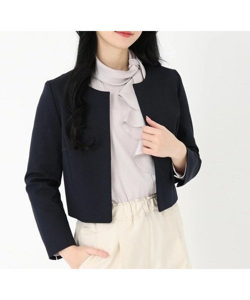 【ストロベリーフィールズ/STRAWBERRY FIELDS】のノーカラージャケット インテリア・キッズ・メンズ・レディースファッション・服の通販 founy(ファニー) 　ファッション　Fashion　レディースファッション　Ladies' Fashion Online　アウター　Coat Outerwear　ジャケット　Jackets　ノーカラージャケット　No Collar Leather Jackets　ジャケット　Jacket　ネイビー|ID: prp329100004588259 ipo3291000000032545373