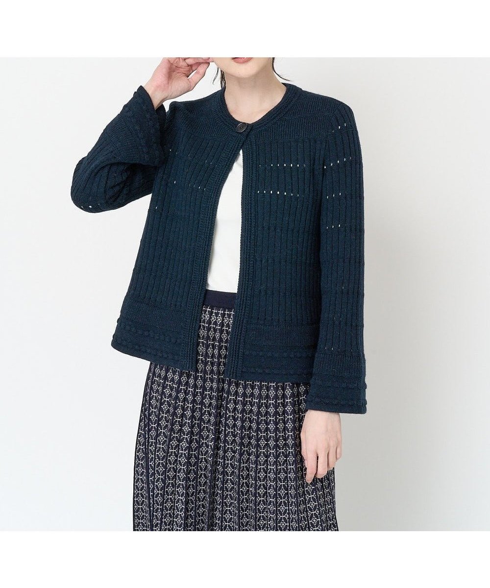 【クリスチャン オジャール/CHRISTIAN AUJARD】のAラインニットジャケット インテリア・キッズ・メンズ・レディースファッション・服の通販 founy(ファニー) 　ファッション　Fashion　レディースファッション　Ladies' Fashion Online　アウター　Coat Outerwear　ジャケット　Jackets　アクリル　Acrylic　インナー　Inner　ジャケット　Jacket　ベビー　Baby　おすすめ　Recommend　エレガント 上品　Elegant　ネイビー|ID: prp329100004588260 ipo3291000000032545383