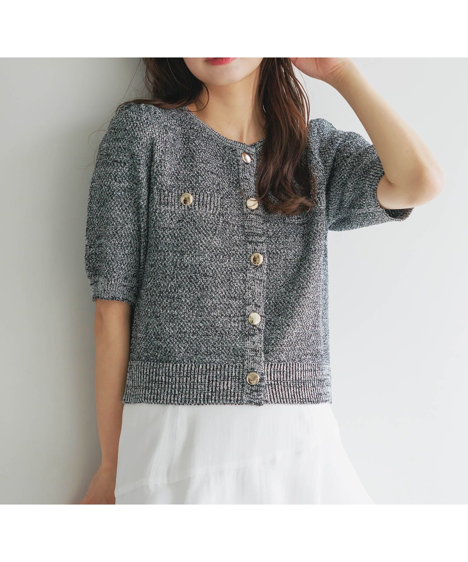 【ミスティ ウーマン/mysty woman】のサマーツイードライクカーディガンSS インテリア・キッズ・メンズ・レディースファッション・服の通販 founy(ファニー) 　ファッション　Fashion　レディースファッション　Fashion for Women　トップス・カットソー　Cut & Sew Tops　カーディガン・羽織り　Layered Style Cardigans　カーディガン　Cardigan, Knitwear　コンパクト　Compact, Small Size　ショート　Short, Short Length　スリーブ　Sleeve, Long Sleeve / Short Sleeve　ダウン　Down, Puffer　ツイード　Twill, Twill Weave　デニム　Denim, Jeans Material　バランス　Balance, Style Balance　フェミニン　Feminine, Girly　リュクス　Luxury, Elegant, High-End, Chic　半袖　Short Sleeve, Half Sleeve　夏　Summer　春　Spring　S/S・春夏　SS, Spring/Summer, Warm Season　ブラック|ID: prp329100004588399 ipo3291000000033628068