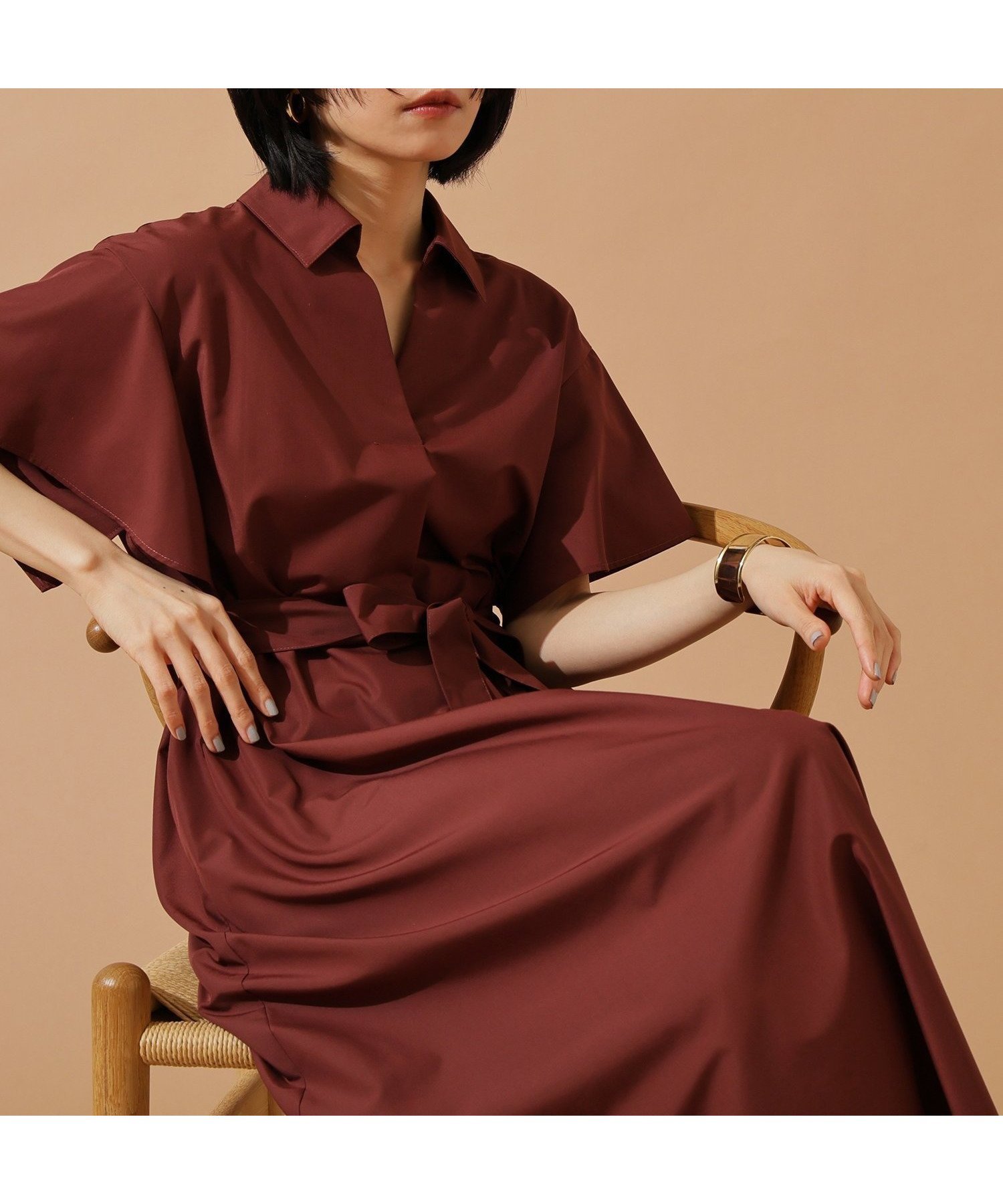 【エヌ ナチュラルビューティーベーシック/N.Natural Beauty basic】のスキッパーリボンベルトシャツワンピース インテリア・キッズ・メンズ・レディースファッション・服の通販 founy(ファニー) 　ファッション　Fashion　レディースファッション　Ladies' Fashion Online　ワンピース　Dress　シャツワンピース　Shirt Dresses　ベルト　Belts　スキッパー　Skipper　ストライプ　Stripe　スリーブ　Sleeve　フレア　Flare　ペンシル　Pencil　リボン　Ribbon　無地　Plain Color　マロンブラウン1|ID: prp329100004588715 ipo3291000000032551928